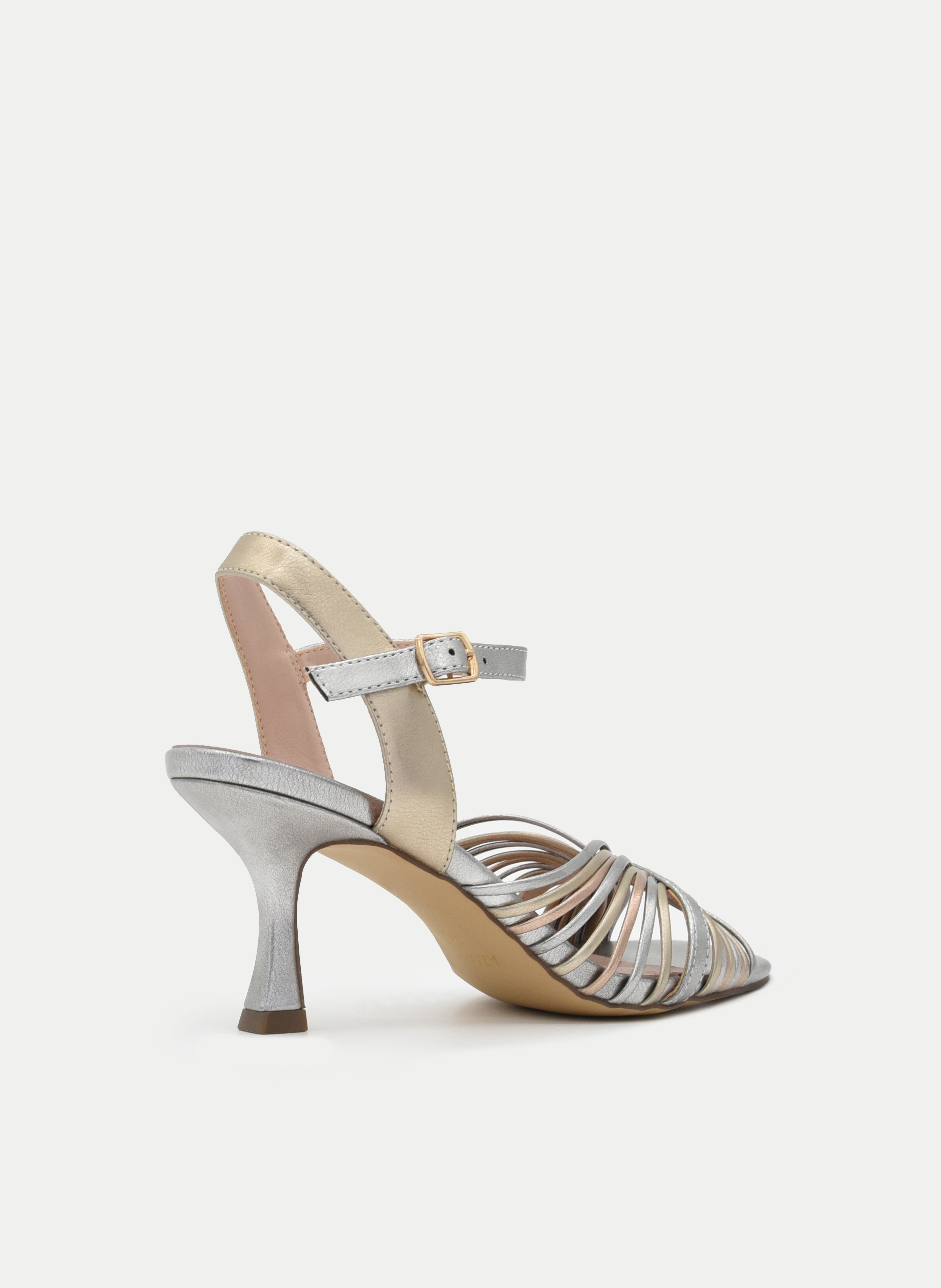 SANDALIA PLATA MULTICOLOR TACÓN FINO