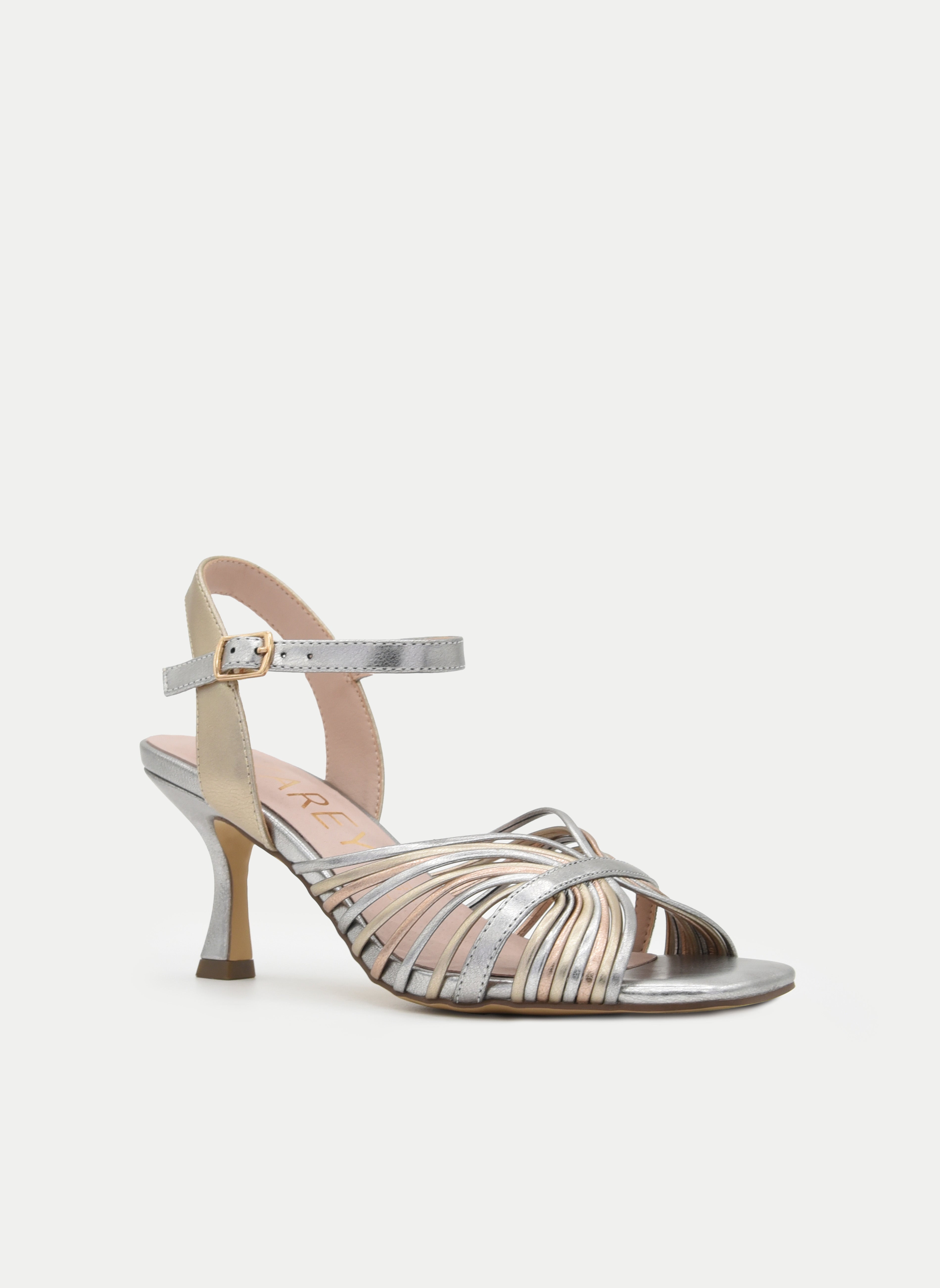 SANDALIA PLATA MULTICOLOR TACÓN FINO