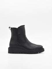 Flat black leather ankle boot