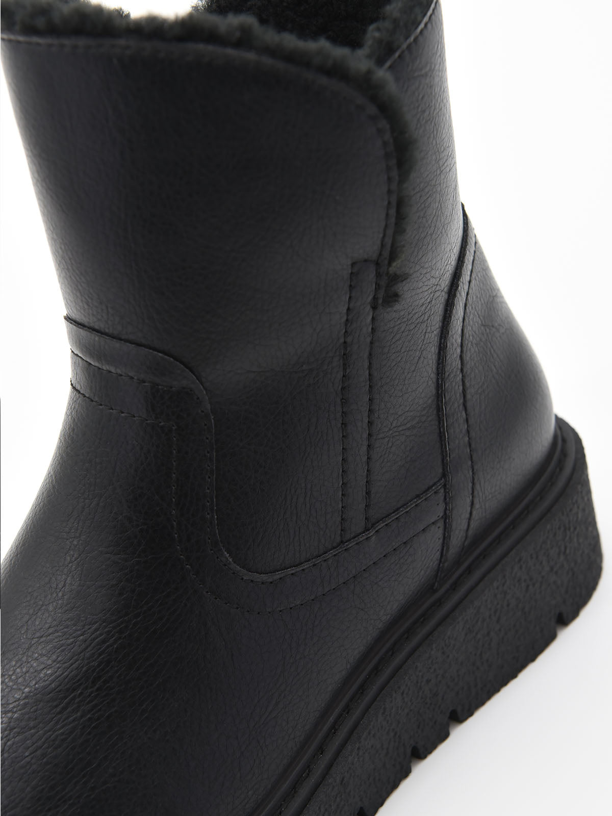 Flat black leather ankle boot
