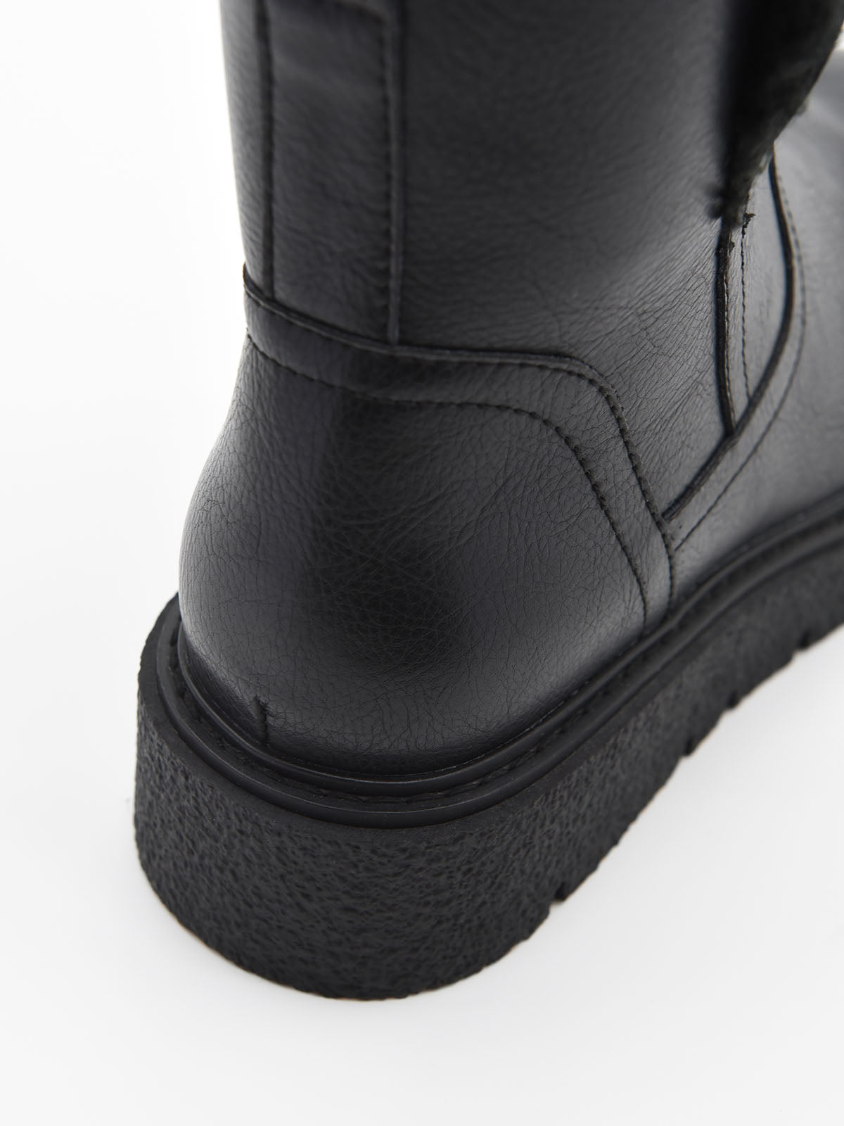 Flat black leather ankle boot