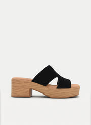 BLACK WIDE HEEL LEATHER SANDALS