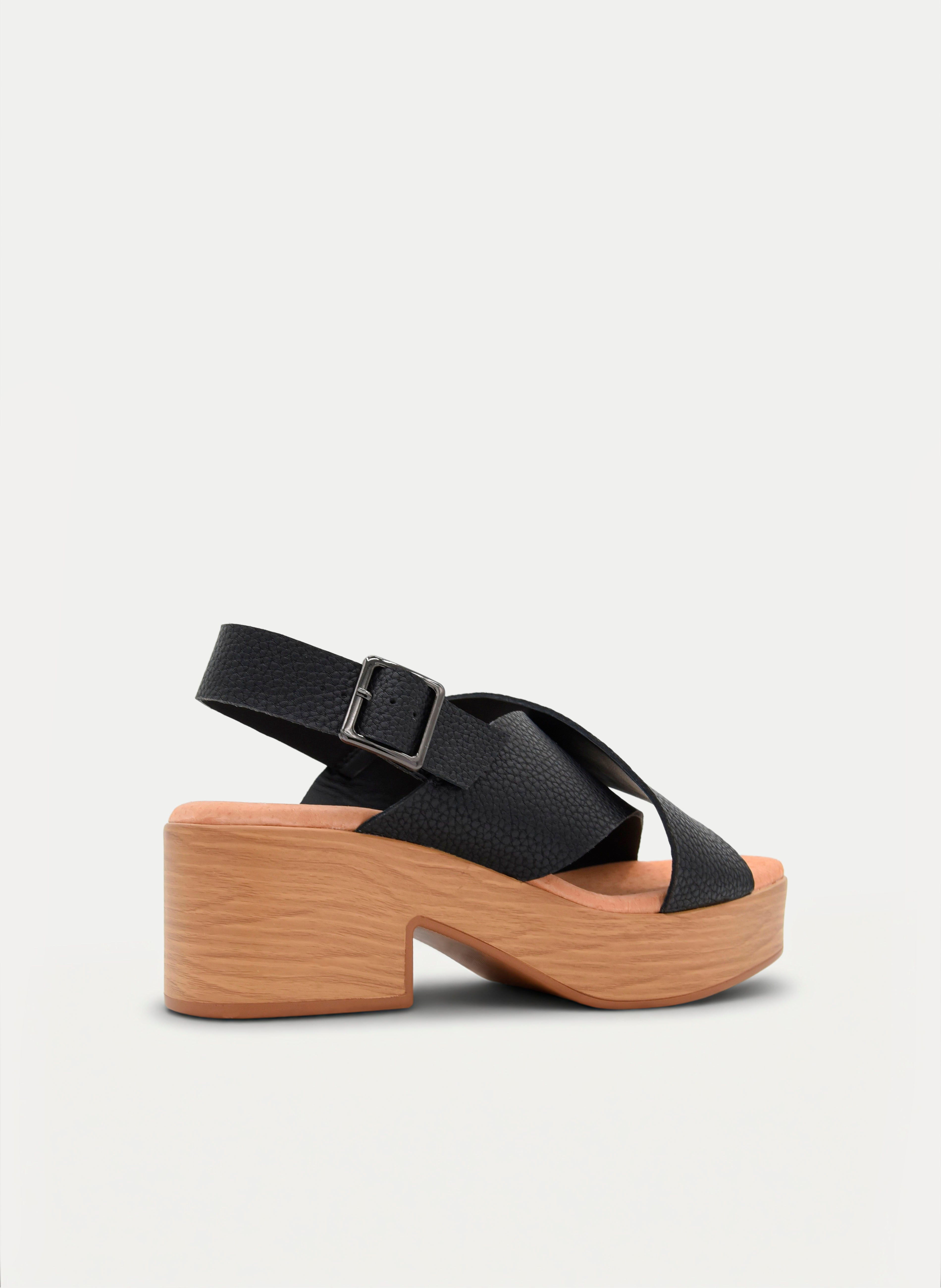 SANDALIAS DE TACÓN ANCHO NEGRAS DE PIEL