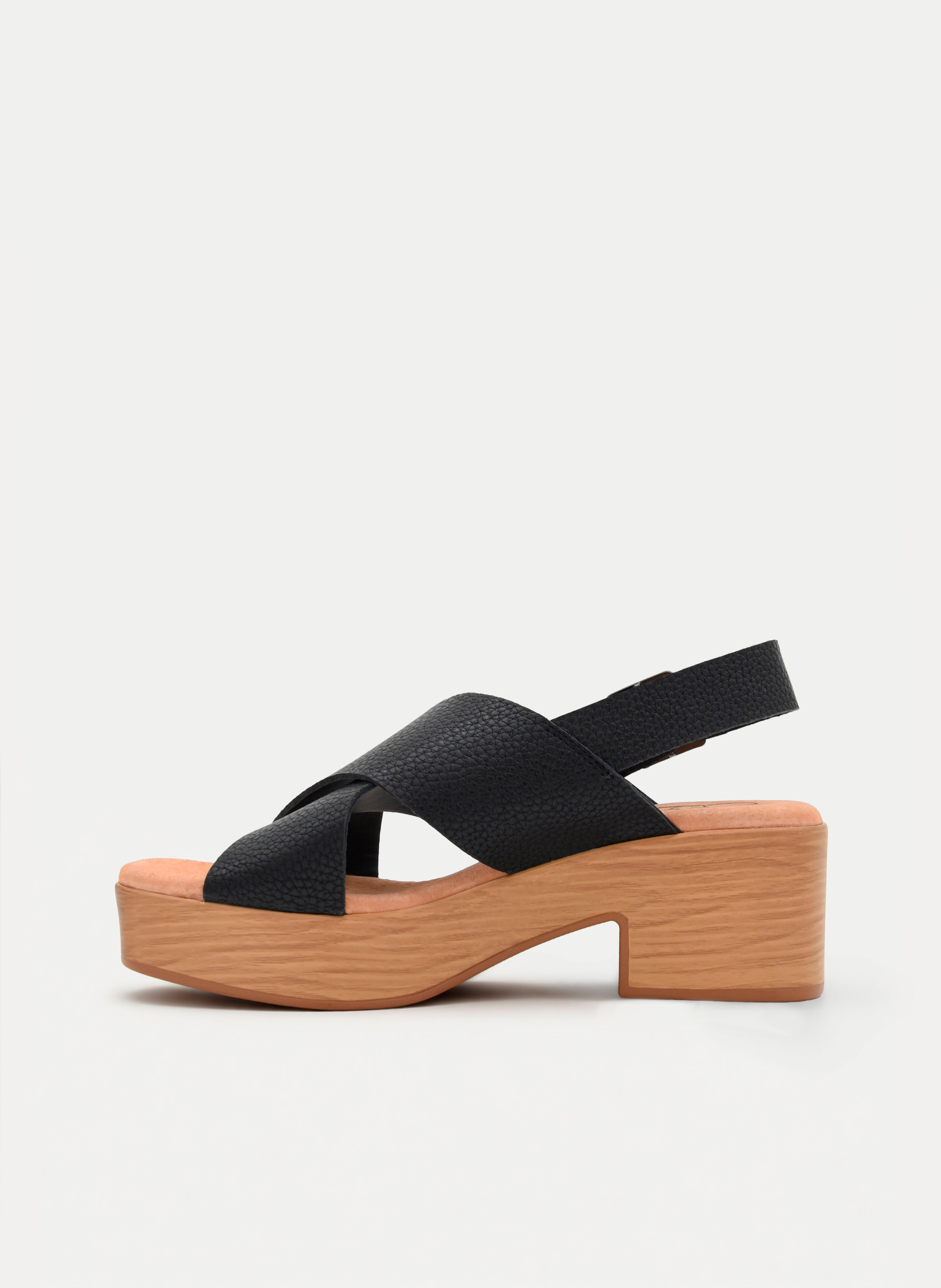 SANDALIAS DE TACÓN ANCHO NEGRAS DE PIEL