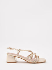 Gold braided strap mid-heel sandals