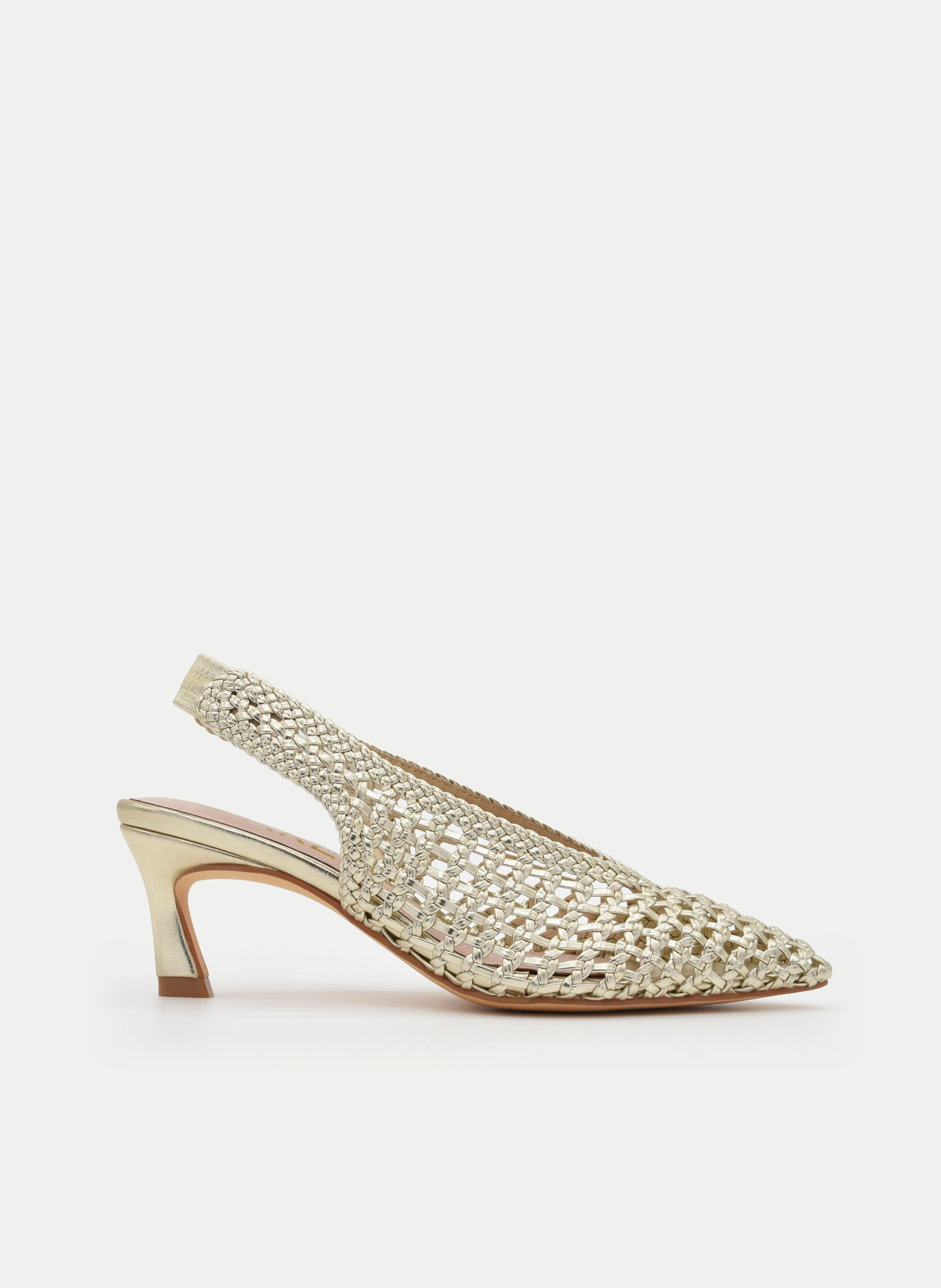 BRAIDED GOLD MEDIUM HEEL POINTED SANDAL
