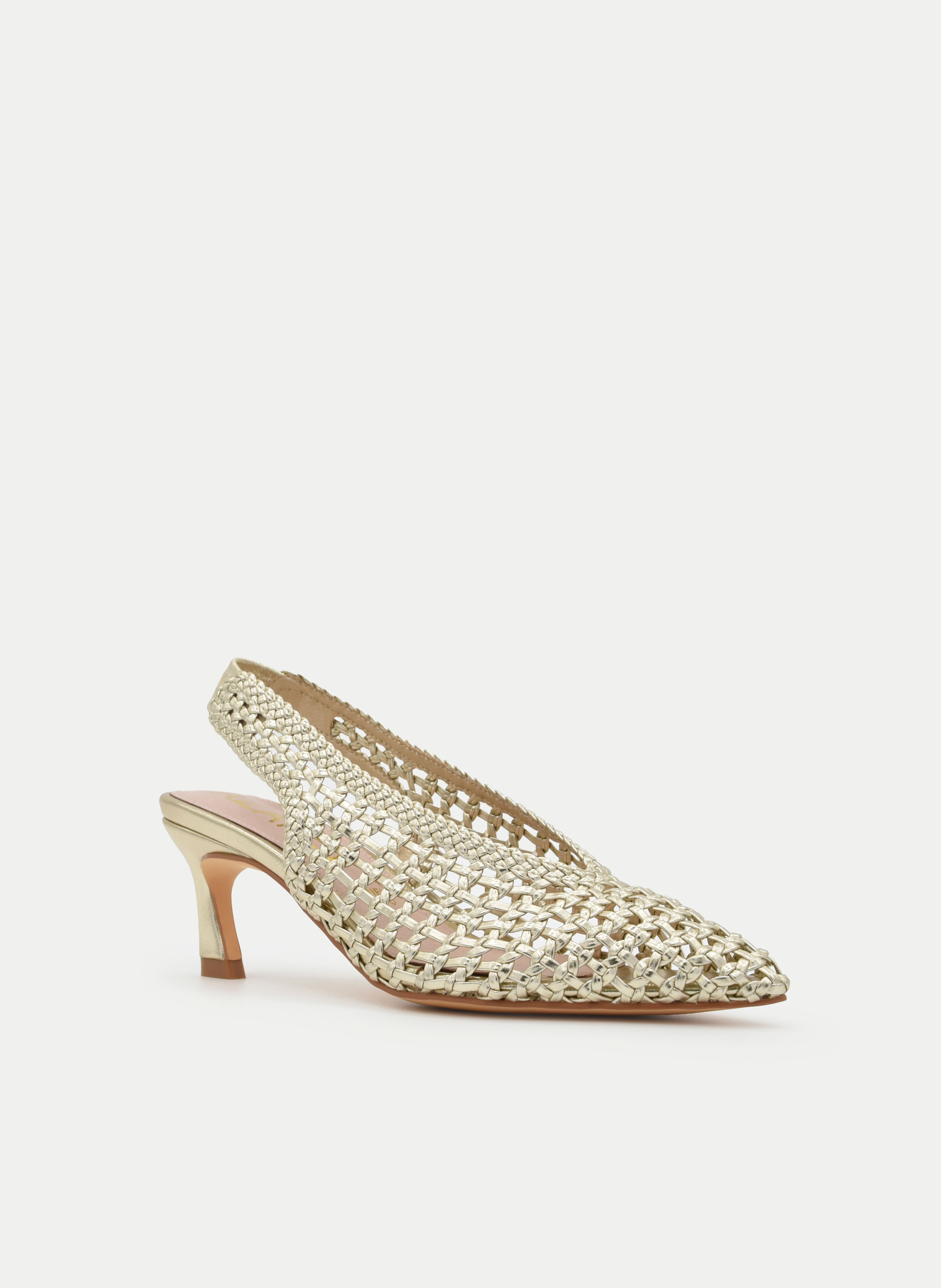 BRAIDED GOLD MEDIUM HEEL POINTED SANDAL