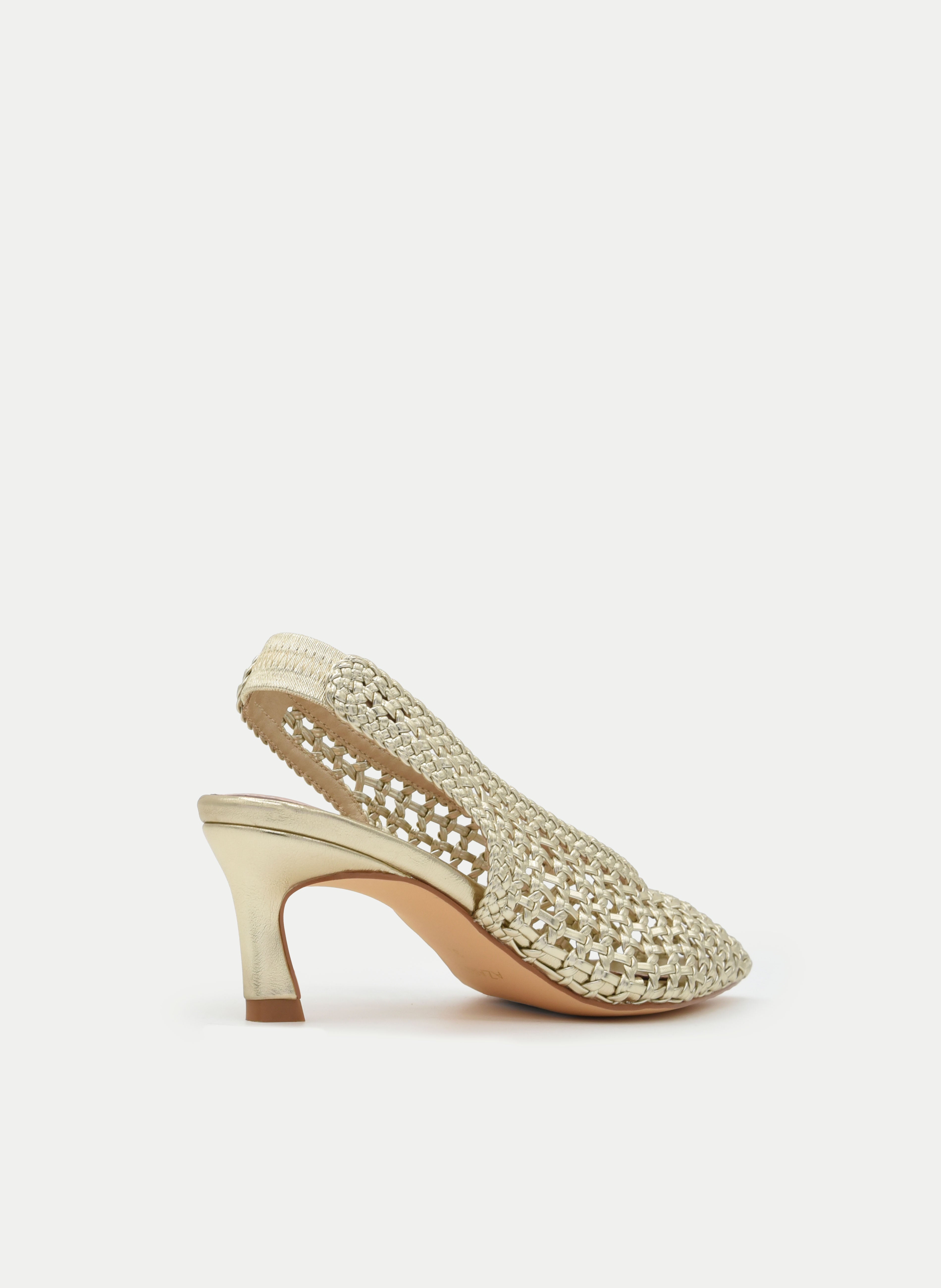 BRAIDED GOLD MEDIUM HEEL POINTED SANDAL