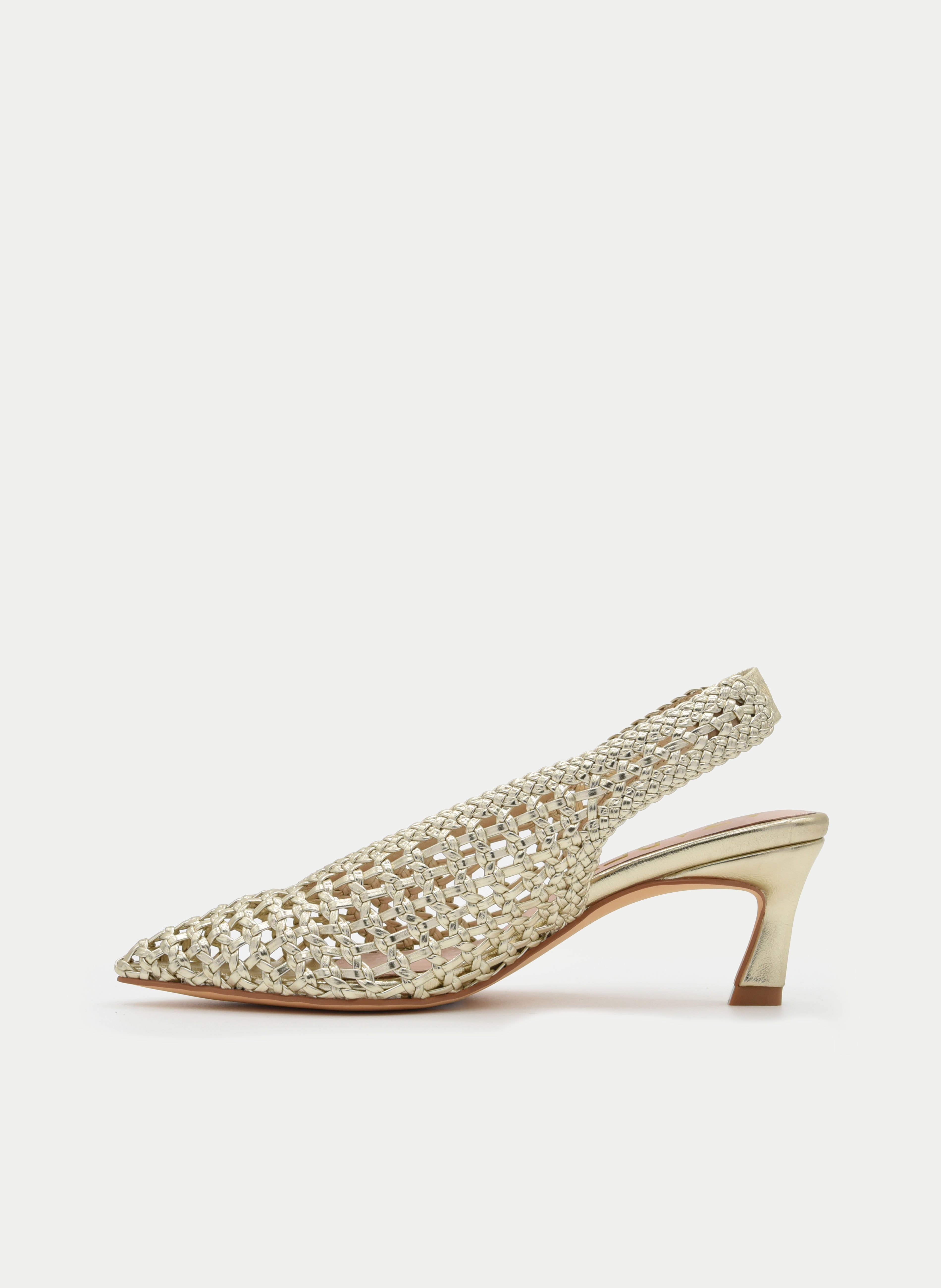 BRAIDED GOLD MEDIUM HEEL POINTED SANDAL