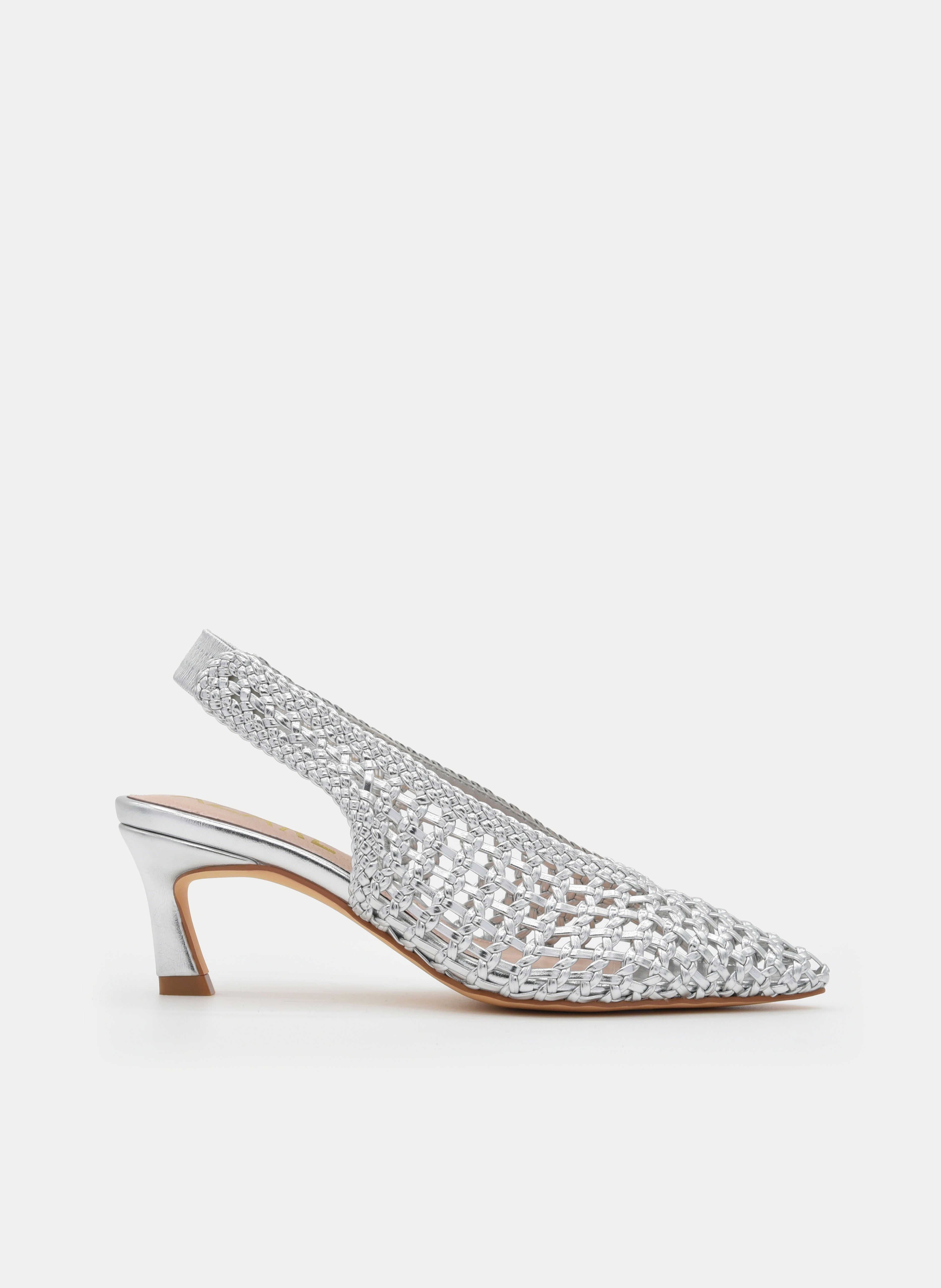 FINE POINT BRAIDED SILVER MID-HEEL SANDAL