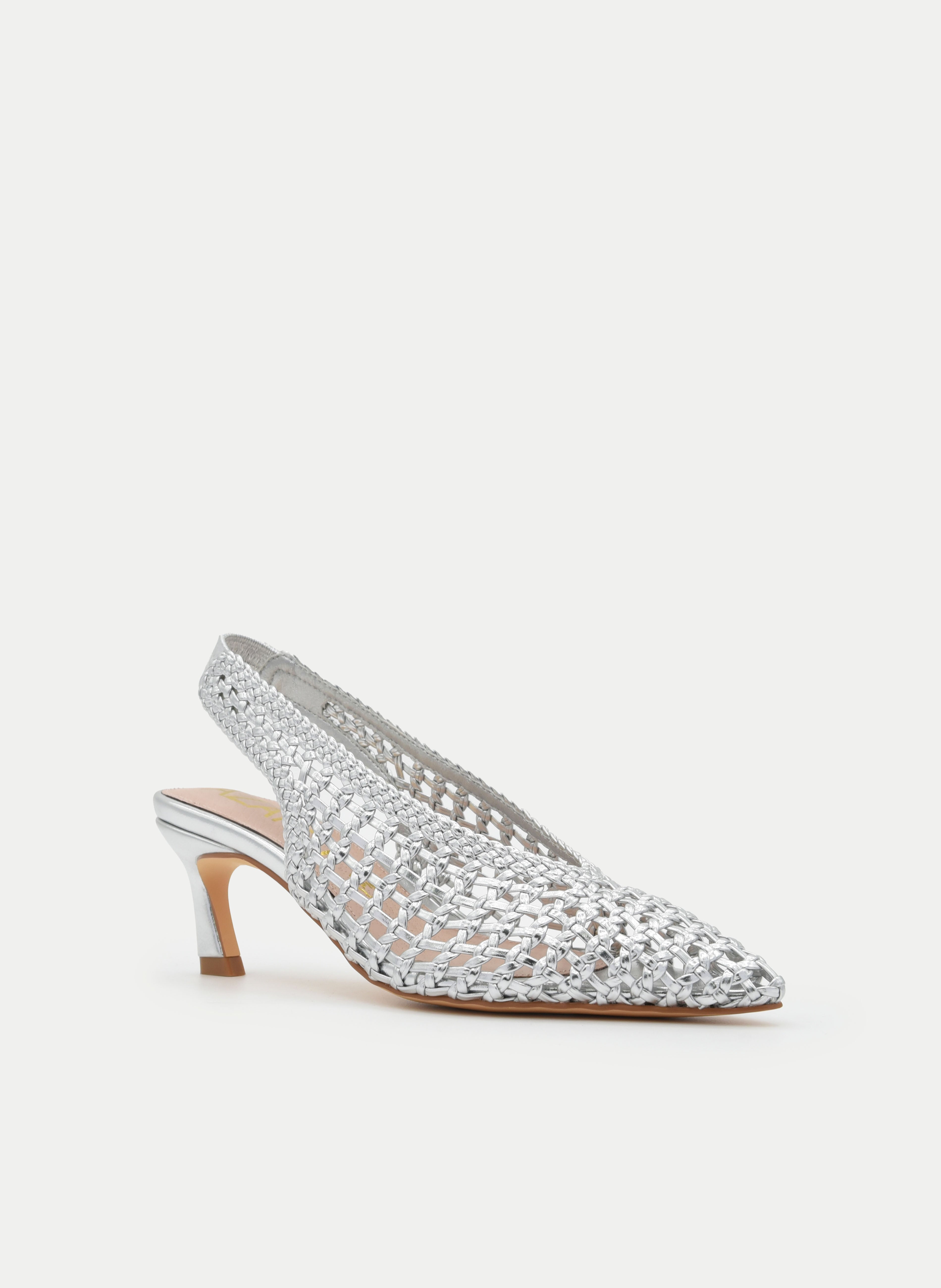 FINE POINT BRAIDED SILVER MID-HEEL SANDAL
