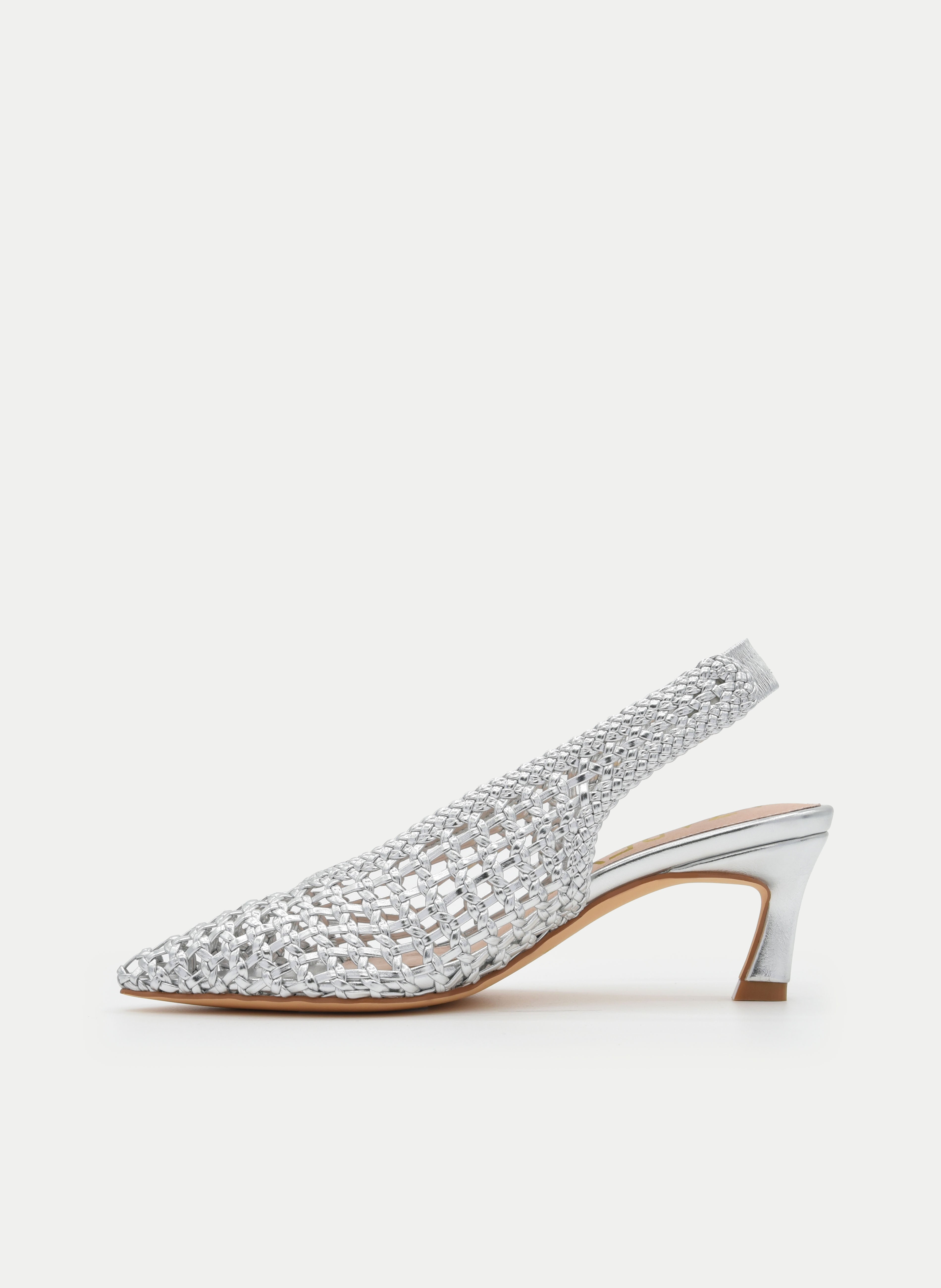 FINE POINT BRAIDED SILVER MID-HEEL SANDAL