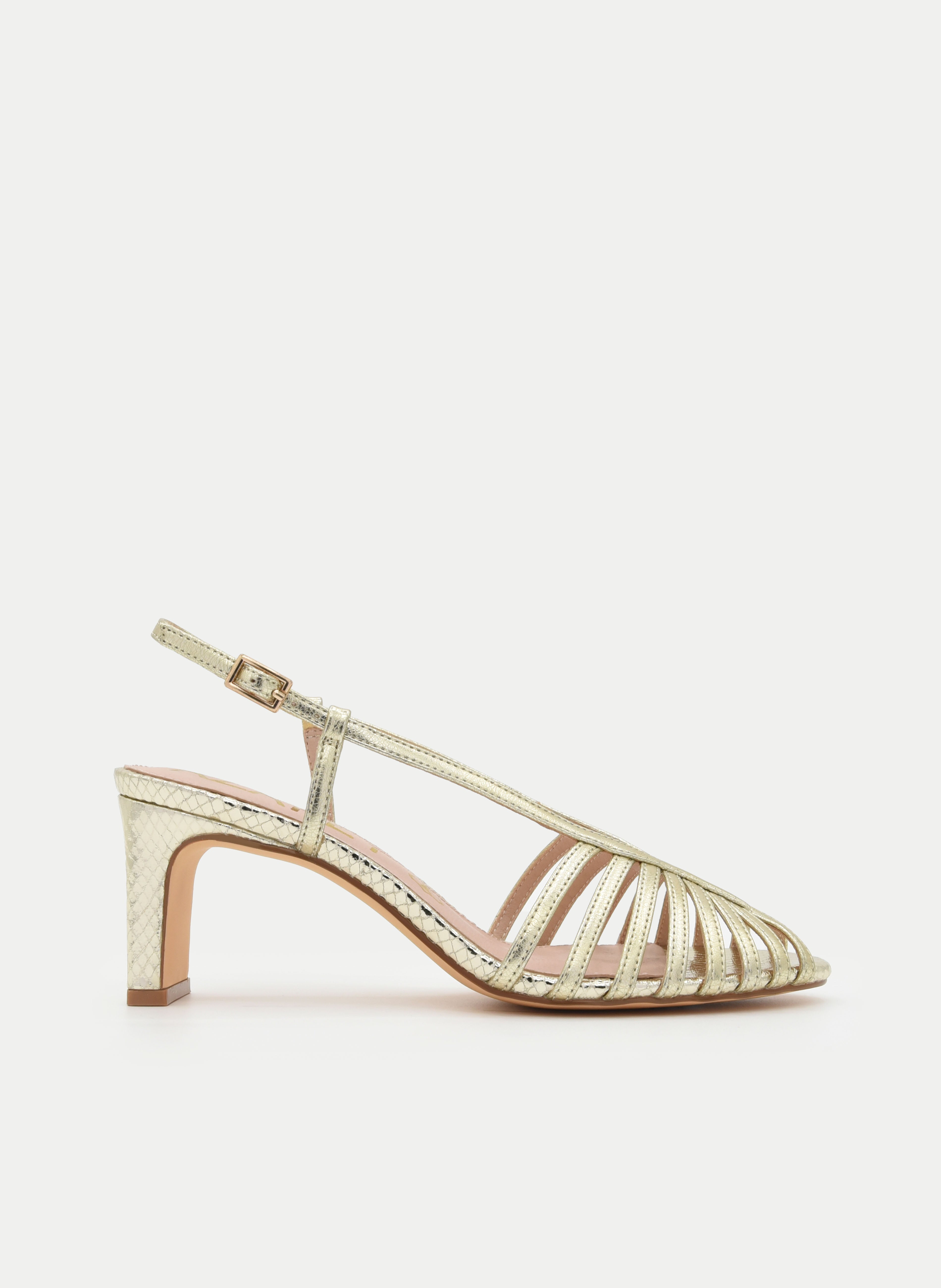GOLDEN BLOCK HEEL STRAPPY SANDALS