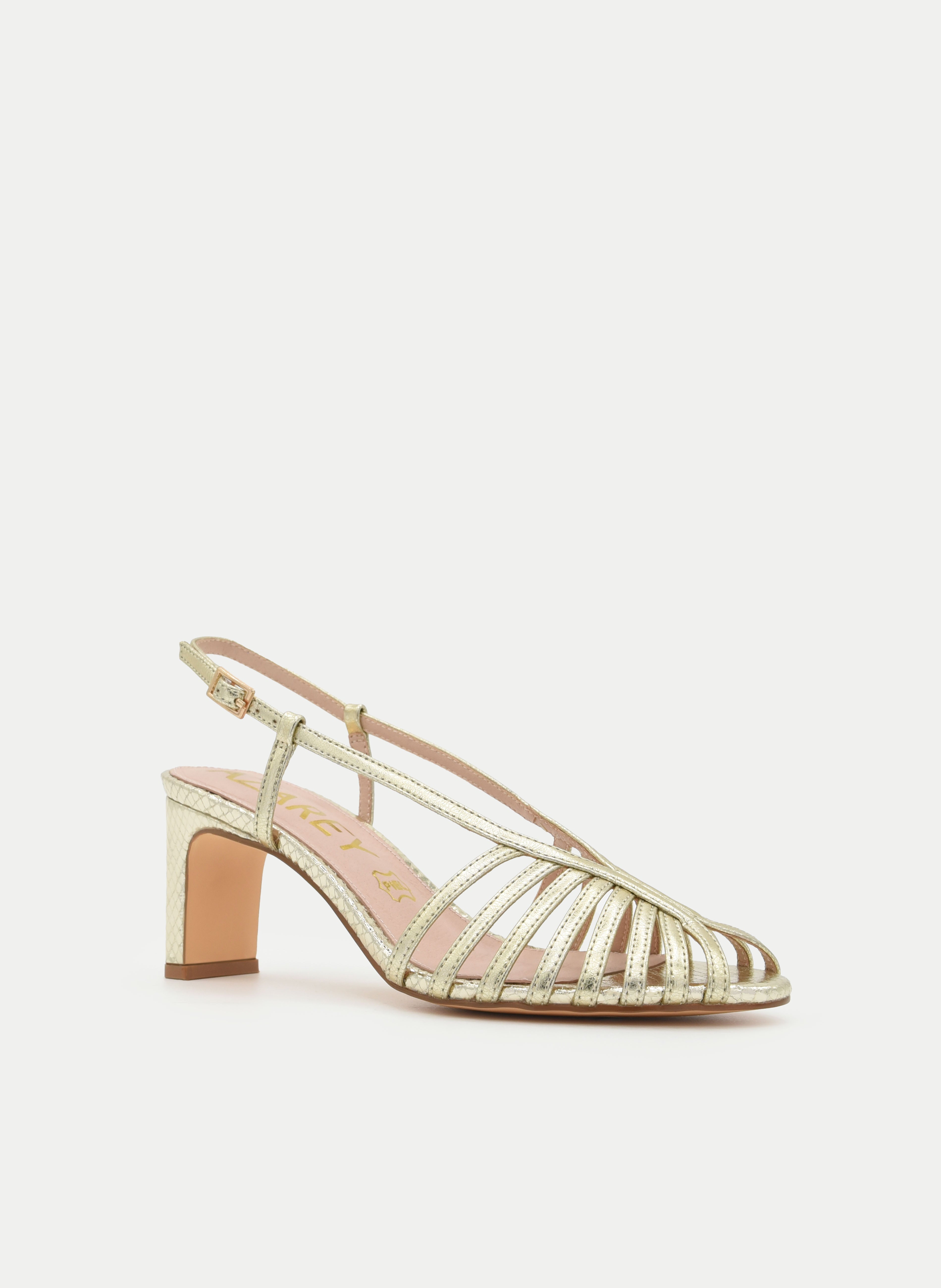 GOLDEN BLOCK HEEL STRAPPY SANDALS