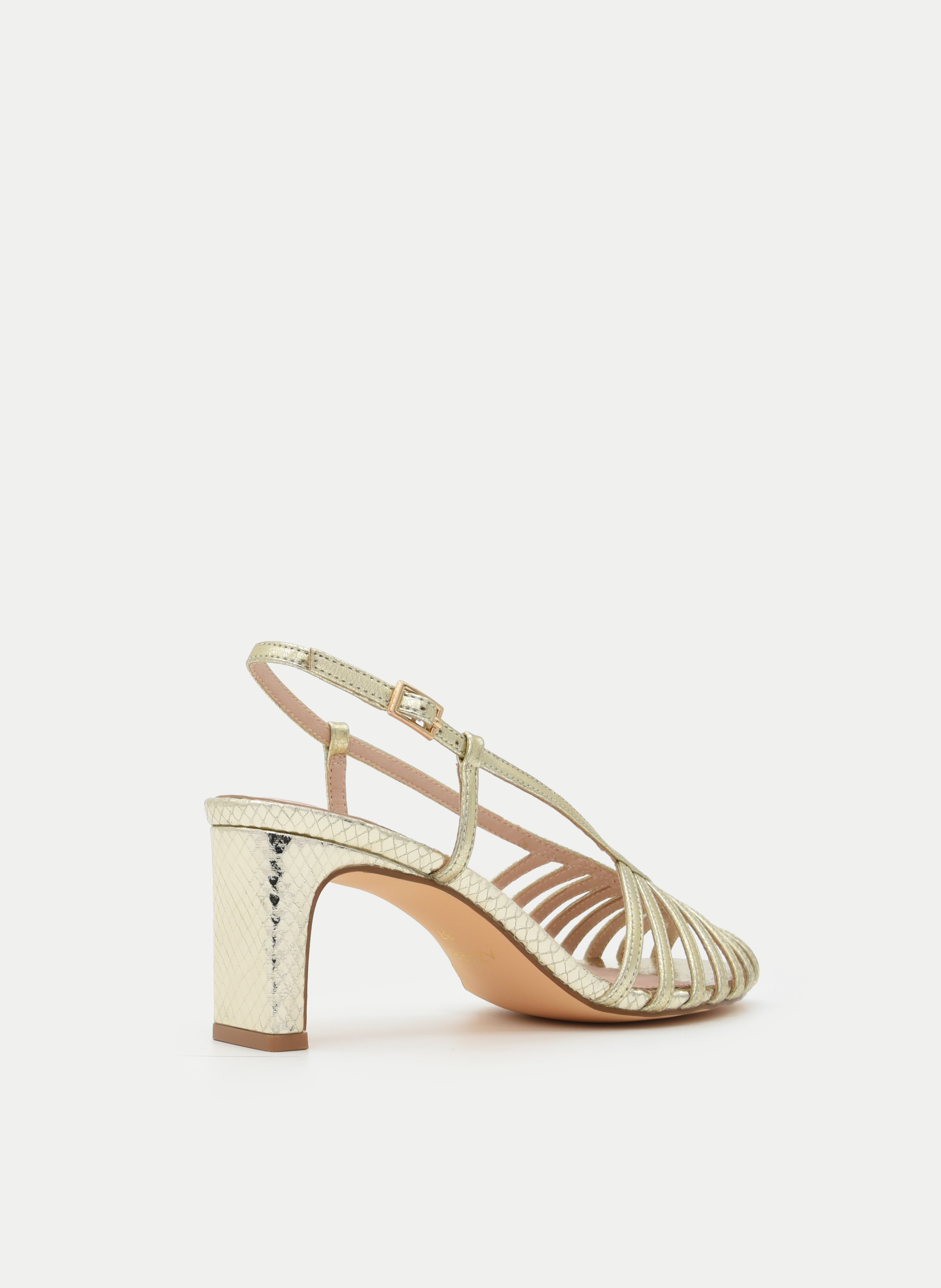 GOLDEN BLOCK HEEL STRAPPY SANDALS