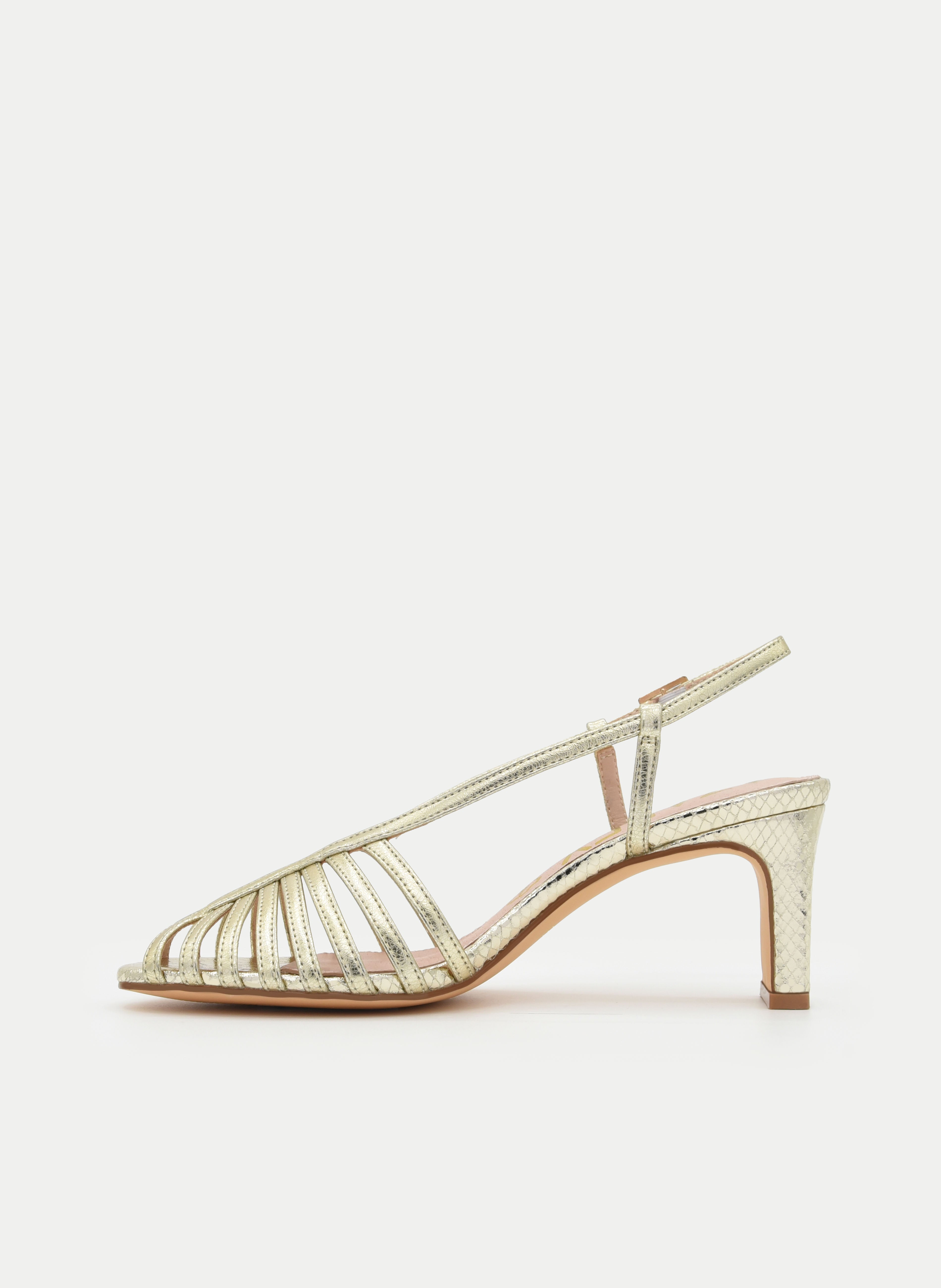 GOLDEN BLOCK HEEL STRAPPY SANDALS