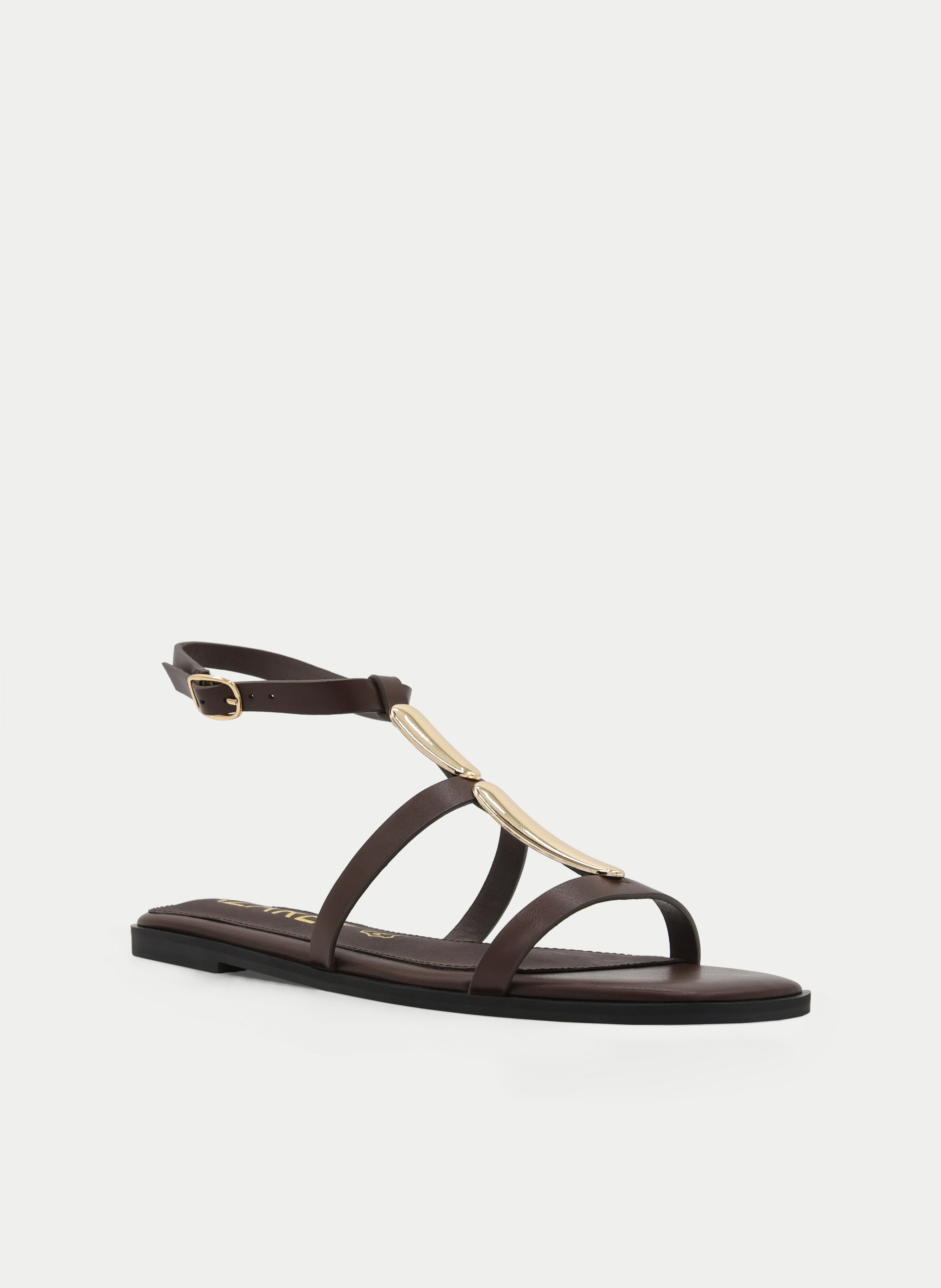 SANDALIAS PLANAS MARRONES DORADAS