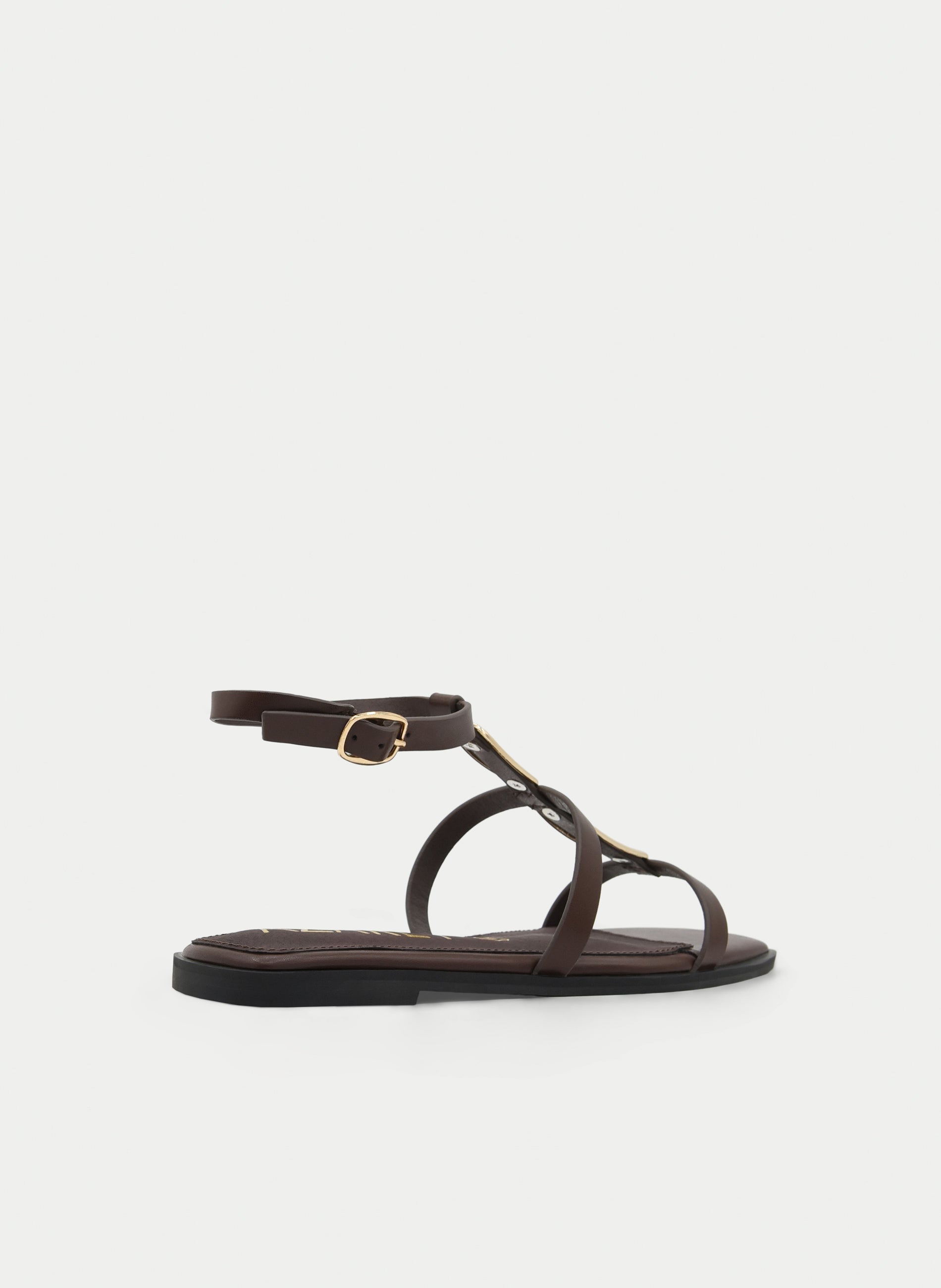 SANDALIAS PLANAS MARRONES DORADAS