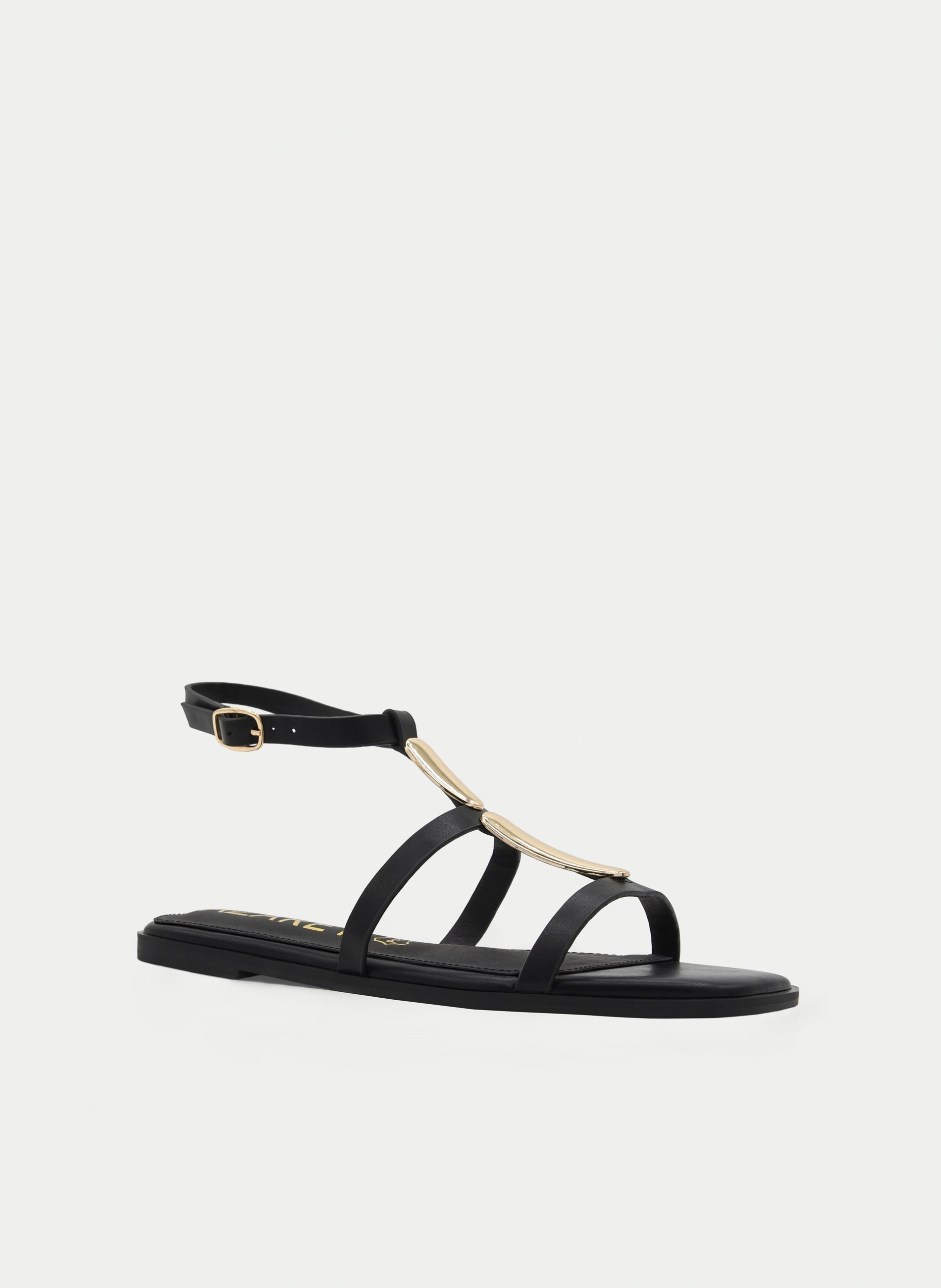 SANDALIAS PLANAS NEGRAS DORADAS