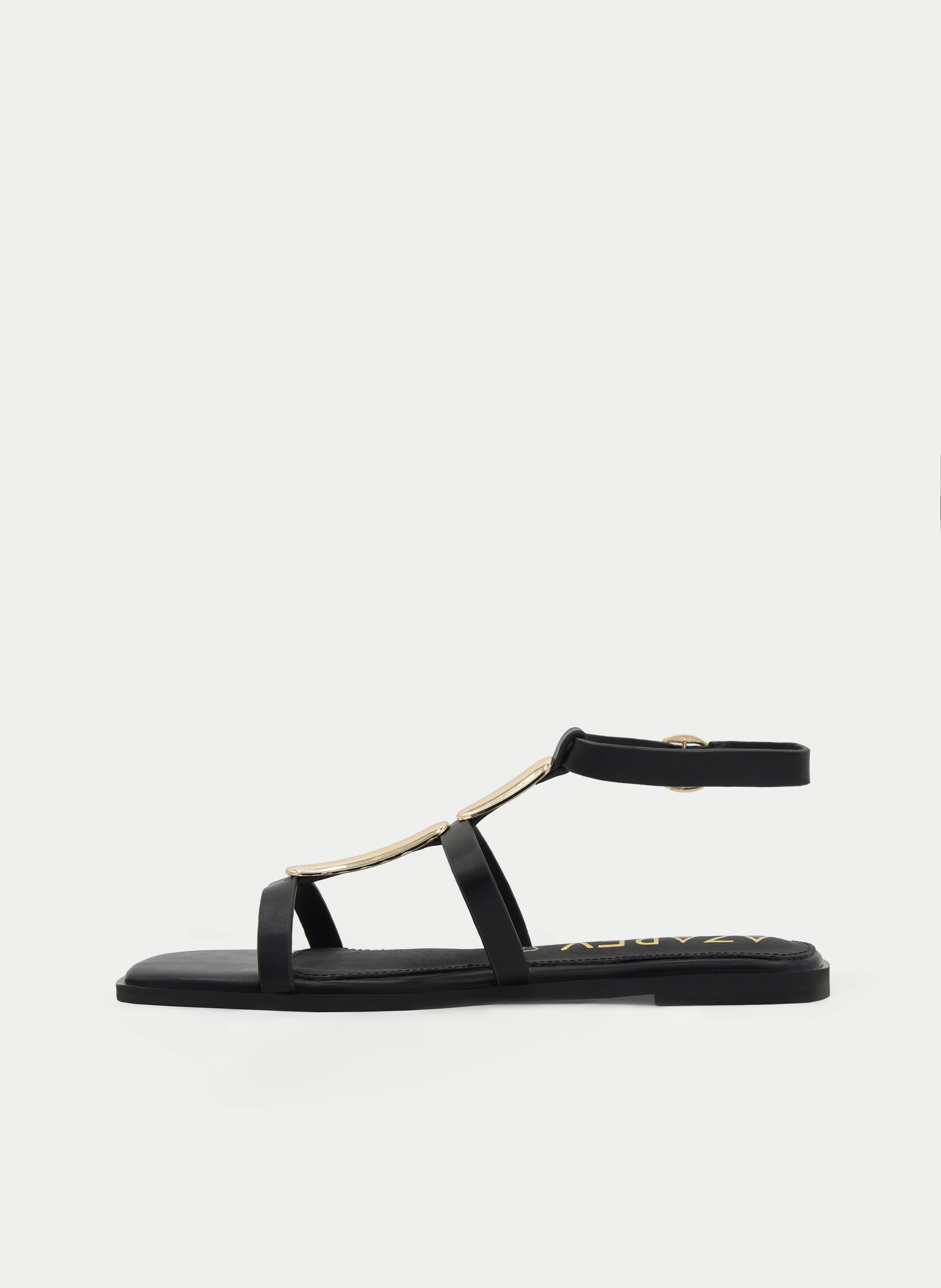 SANDALIAS PLANAS NEGRAS DORADAS