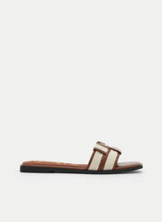 FLAT SANDAL CAMEL AND BEIGE CROSSED STRAPS