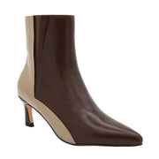 TWO-TONE BROWN ANKLE BOOTS WITH THIN HEEL AND ELASTIC