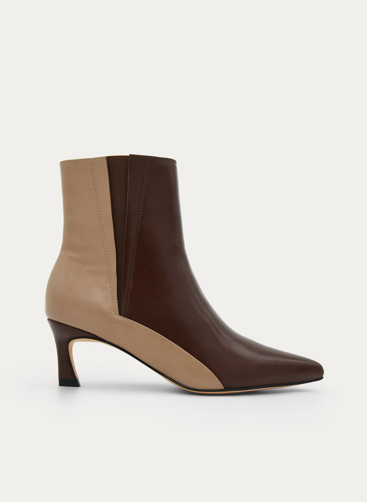TWO-TONE BROWN ANKLE BOOTS WITH THIN HEEL AND ELASTIC