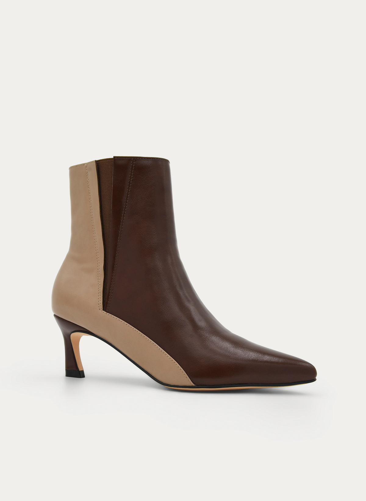 TWO-TONE BROWN ANKLE BOOTS WITH THIN HEEL AND ELASTIC