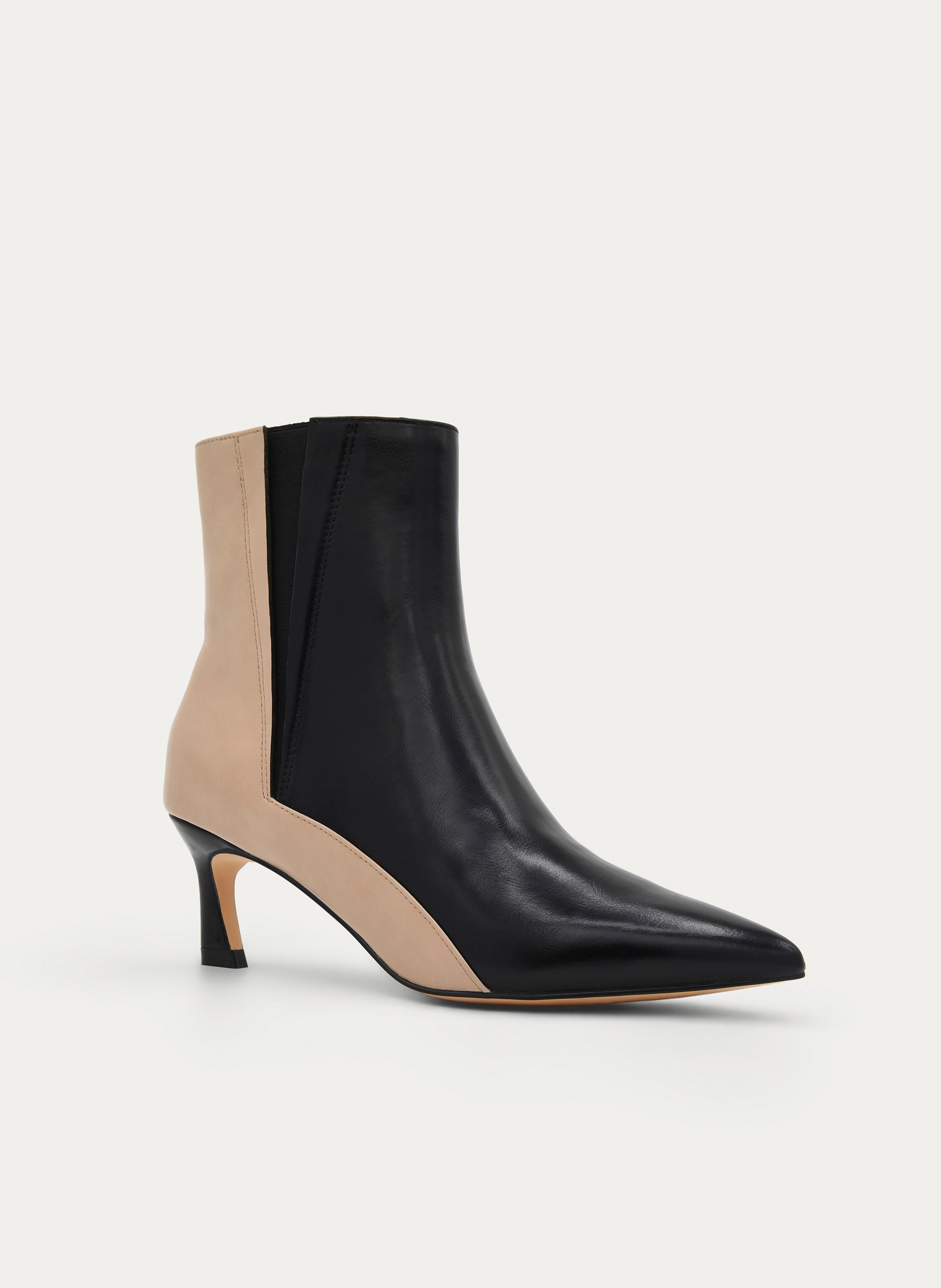 BOTÍN NEGRO BICOLOR TACÓN FINO ELÁSTICO