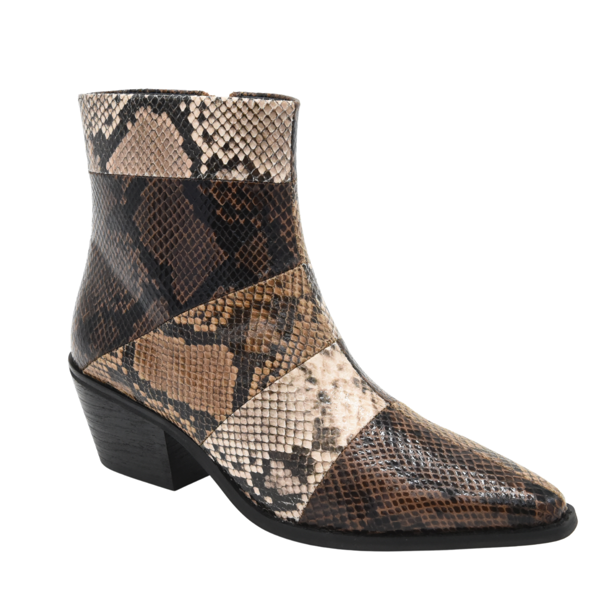 SNAKESKIN EFFECT BROWN MEDIUM HEEL ANKLE BOOTS