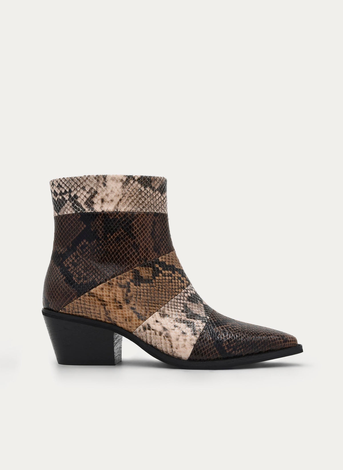 SNAKESKIN EFFECT BROWN MEDIUM HEEL ANKLE BOOTS