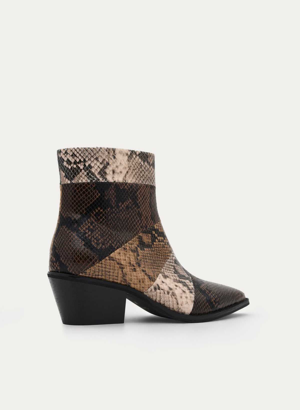 SNAKESKIN EFFECT BROWN MEDIUM HEEL ANKLE BOOTS