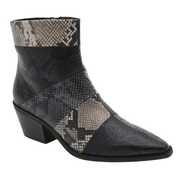 BLACK SNAKESKIN EFFECT MID-HEEL ANKLE BOOTS
