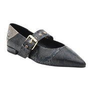 BLACK SNAKE EFFECT LOW HEEL SHOE WITH BUCKLE
