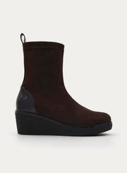 BROWN WEDGE BOOT ELASTIC COMFORT CASUAL