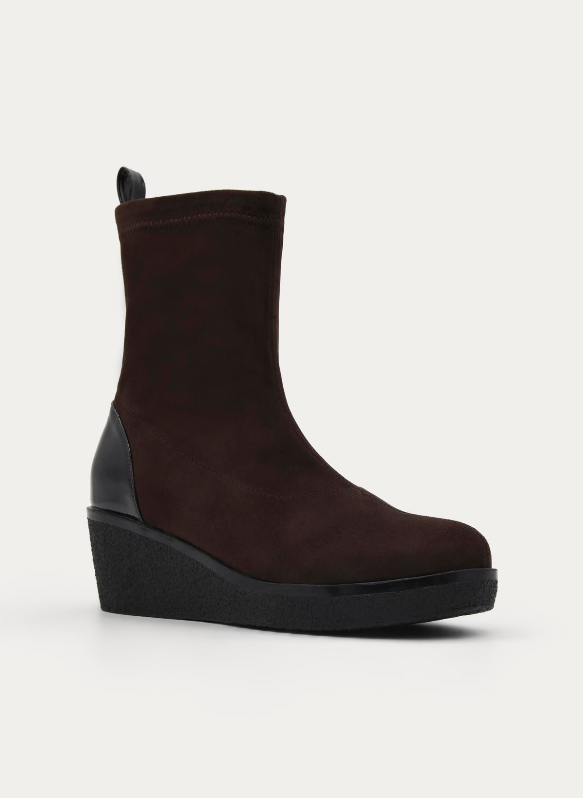 BROWN WEDGE BOOT ELASTIC COMFORT CASUAL