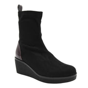 BLACK WEDGE BOOT ELASTIC COMFORT CASUAL