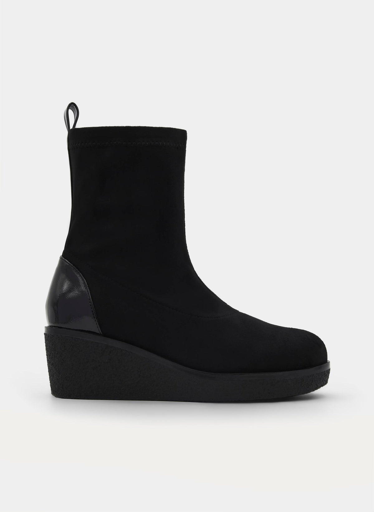 BLACK WEDGE BOOT ELASTIC COMFORT CASUAL