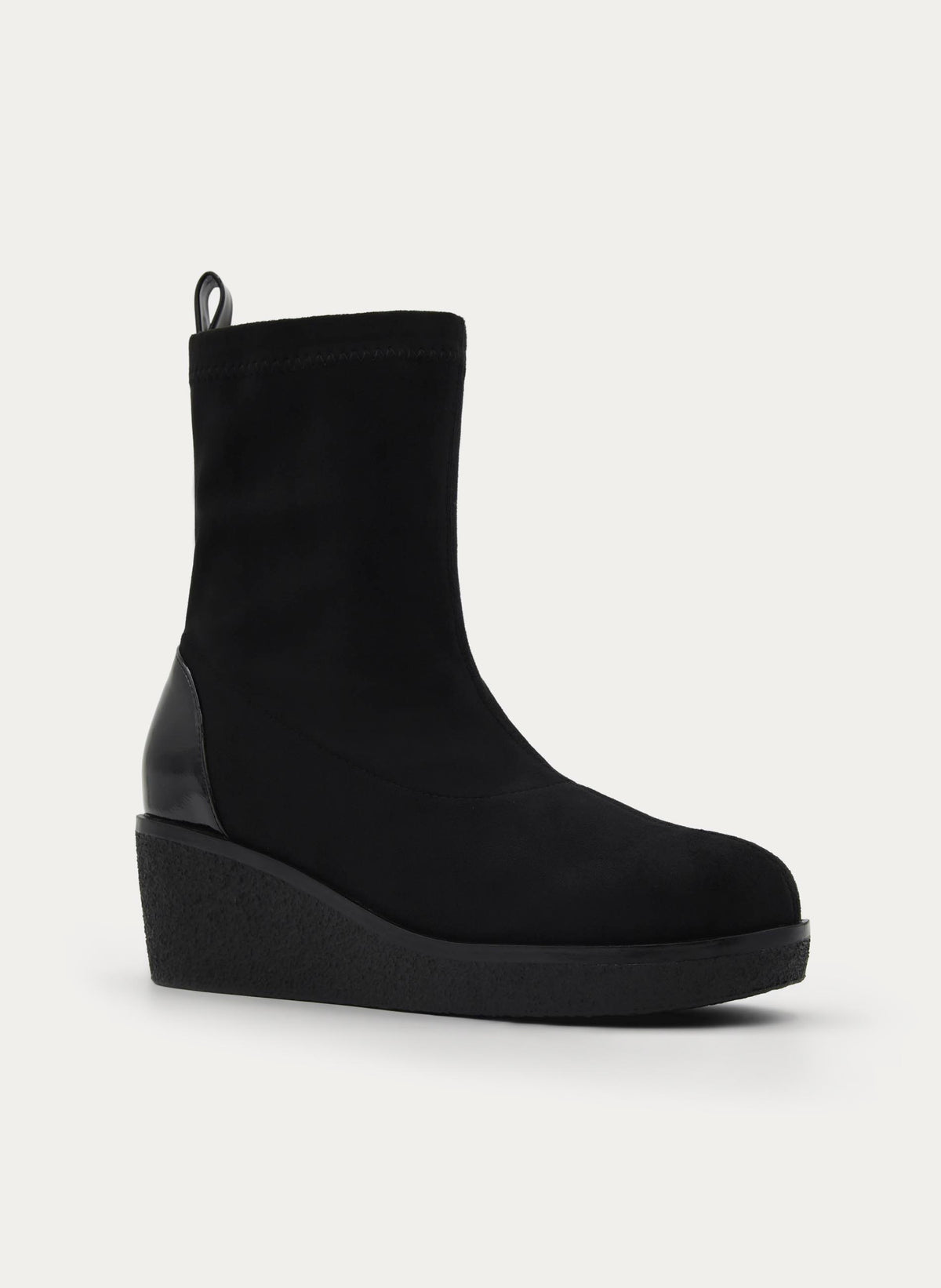 BLACK WEDGE BOOT ELASTIC COMFORT CASUAL