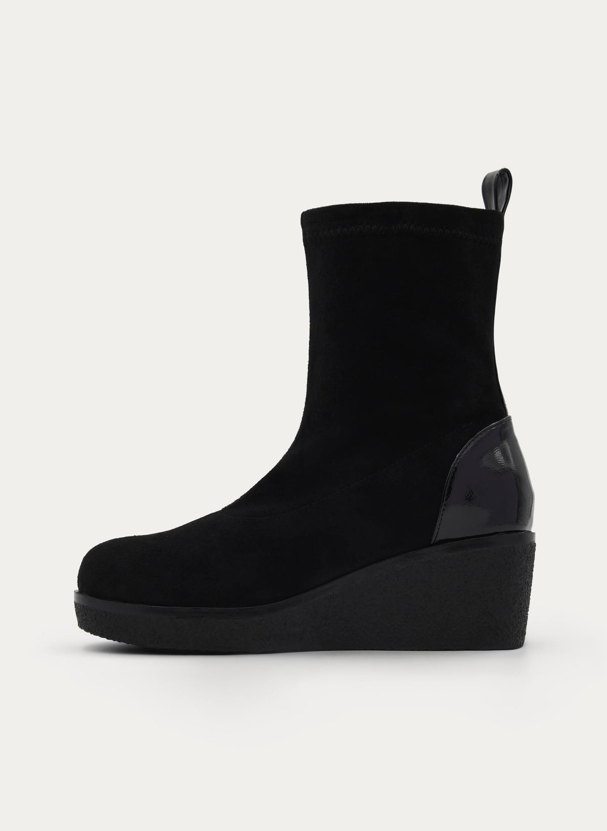 BLACK WEDGE BOOT ELASTIC COMFORT CASUAL