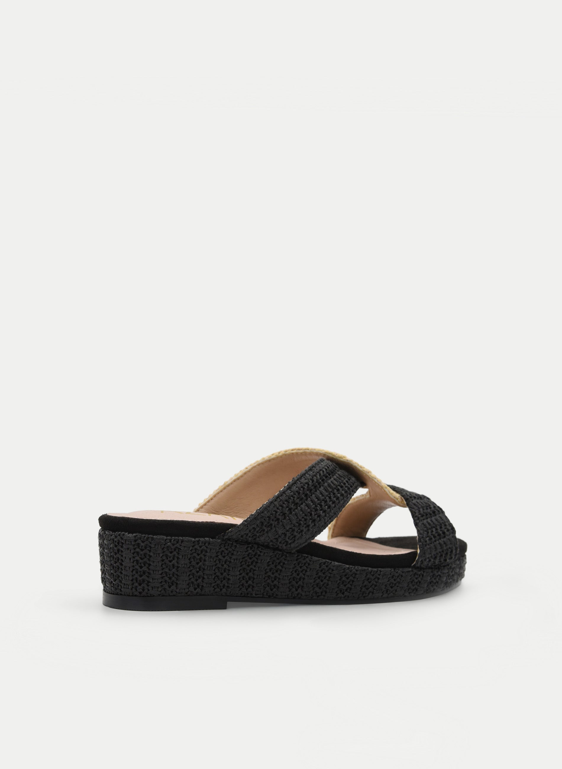 Black and beige raffia flatform sandals
