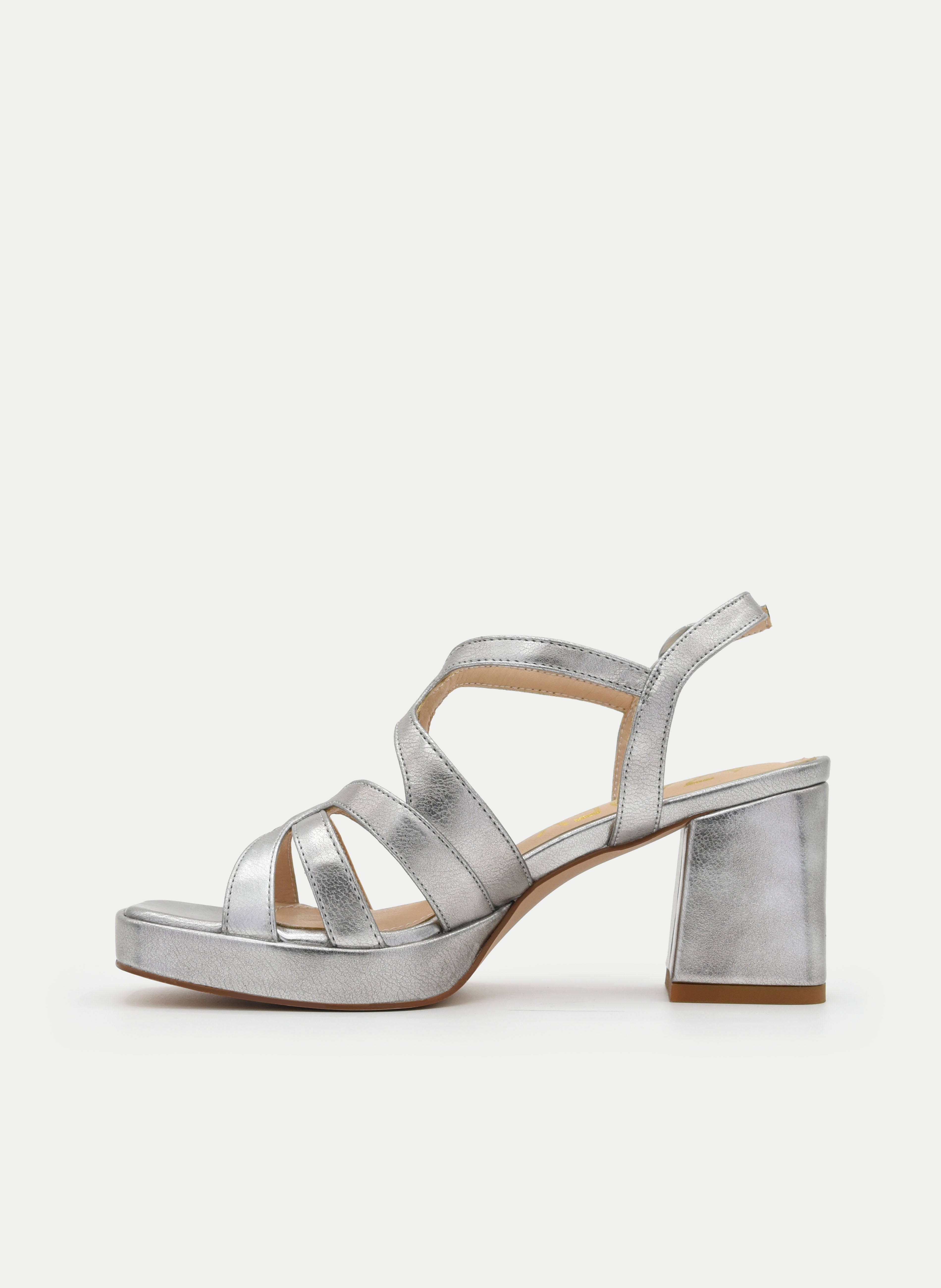 METALLIC SILVER PLATFORM SANDAL WITH BLOCK HEEL AND ORGANIC STRAPS