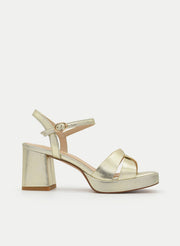 METALLIC GOLD SANDAL WITH PLATFORM AND BLOCK HEEL