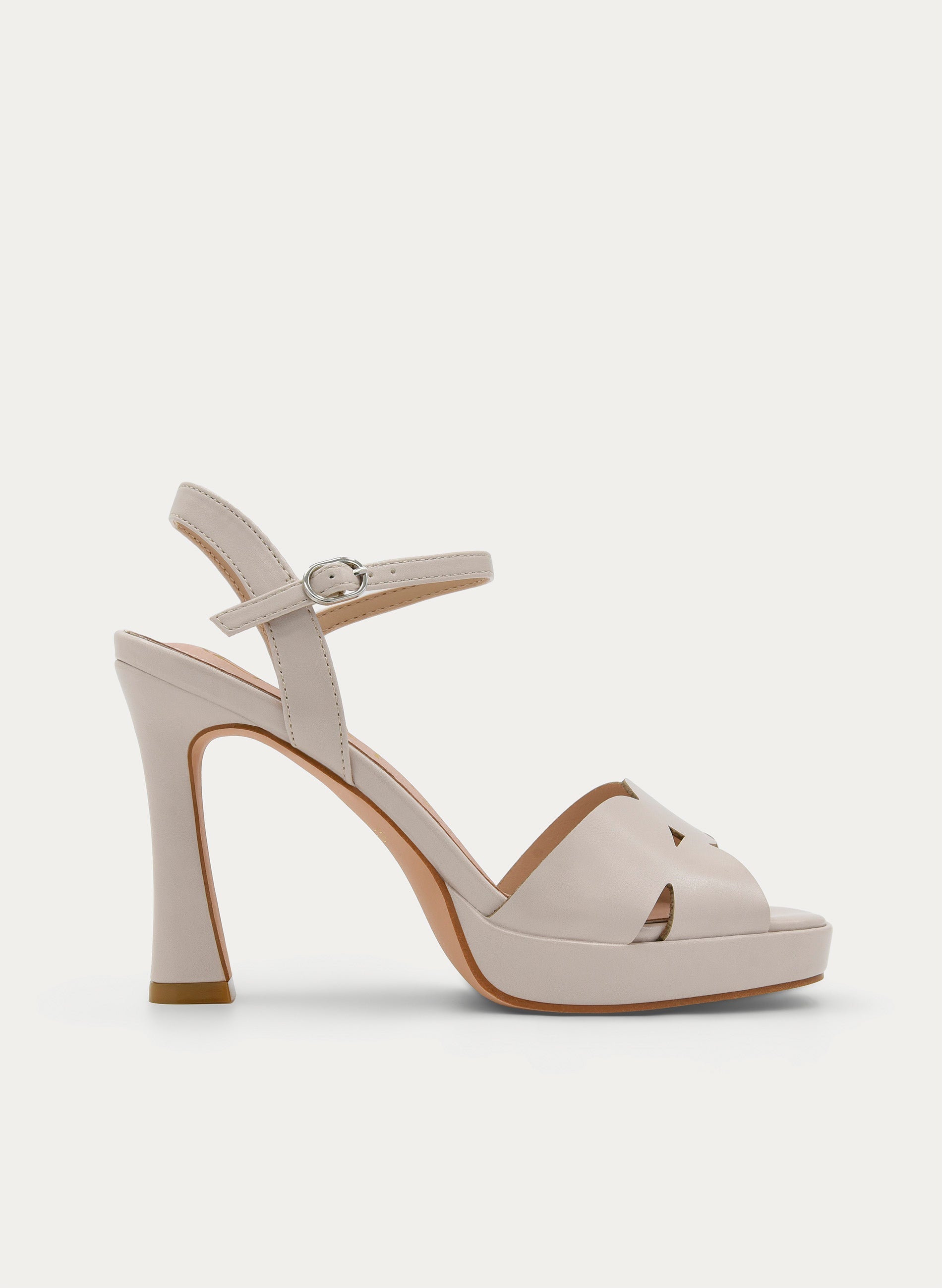 BEIGE HIGH-HEEL PLATFORM SANDAL WITH FLOWER STRAPS