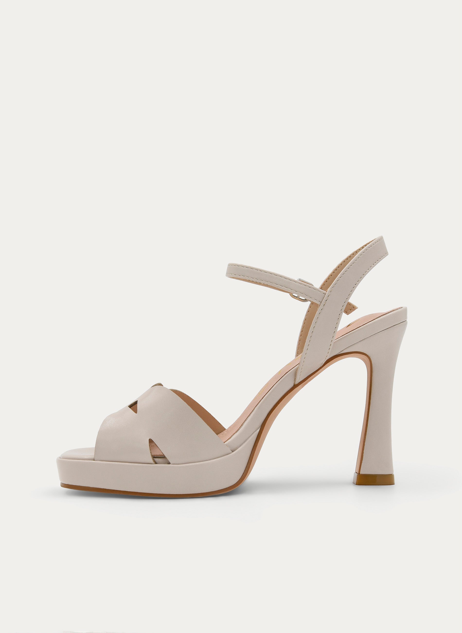 BEIGE HIGH-HEEL PLATFORM SANDAL WITH FLOWER STRAPS