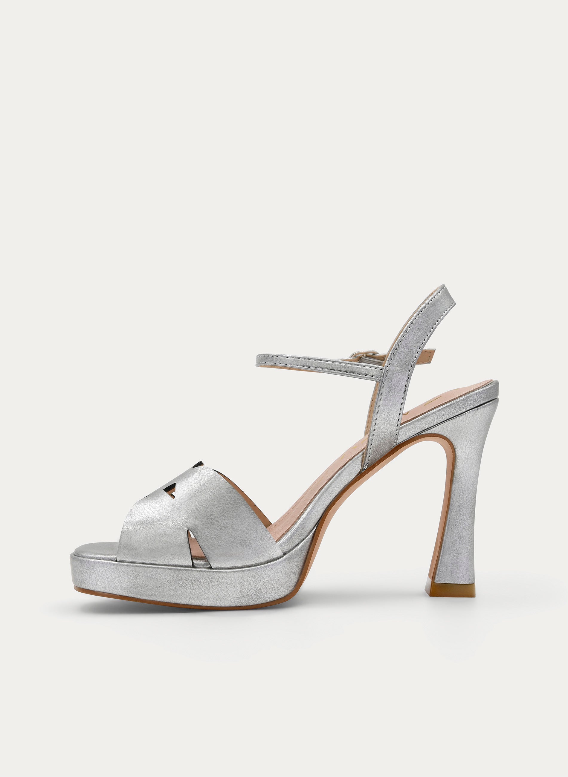 SILVER SANDAL WITH PLATFORM AND STILETTO HEEL