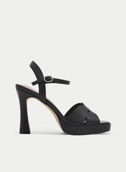 BLACK HIGH-HEEL PLATFORM SANDAL WITH FLORAL STRAPS
