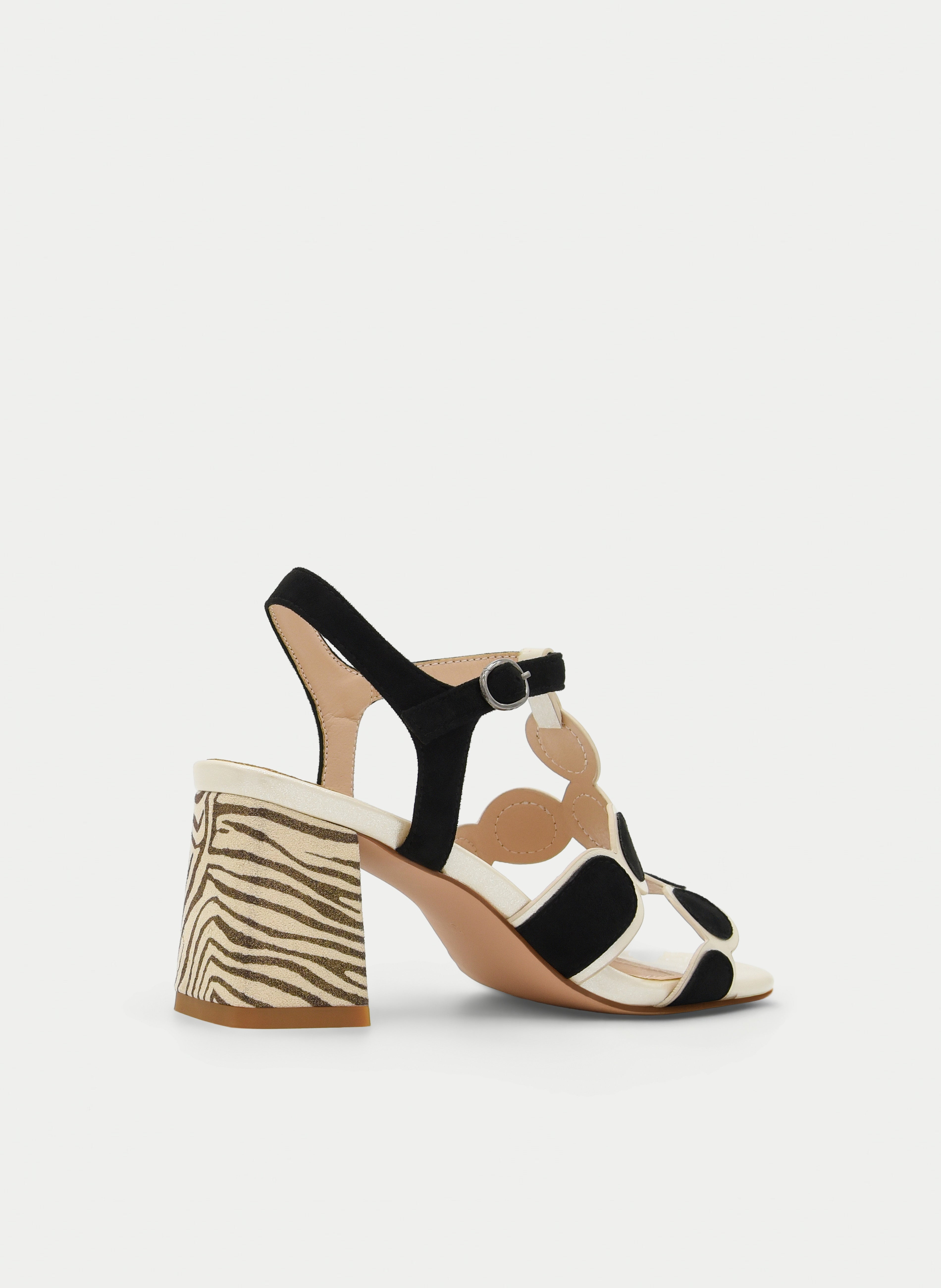 BLACK AND WHITE GEOMETRIC ANIMAL PRINT HEEL SANDAL