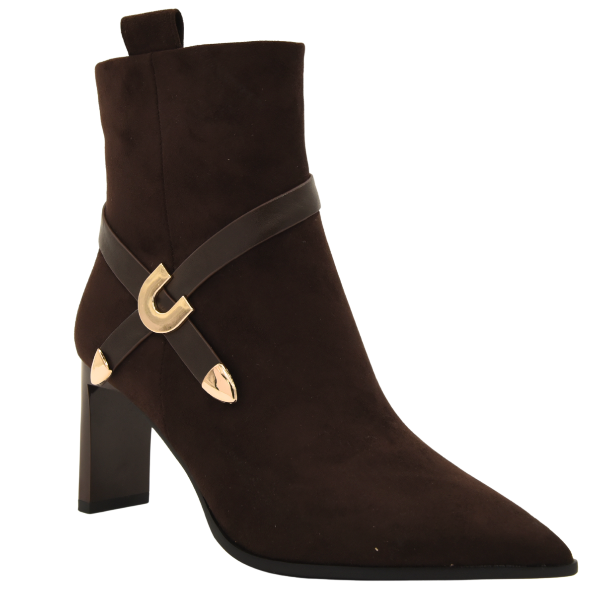 BROWN ANKLE BOOT WITH GOLD BUCKLE