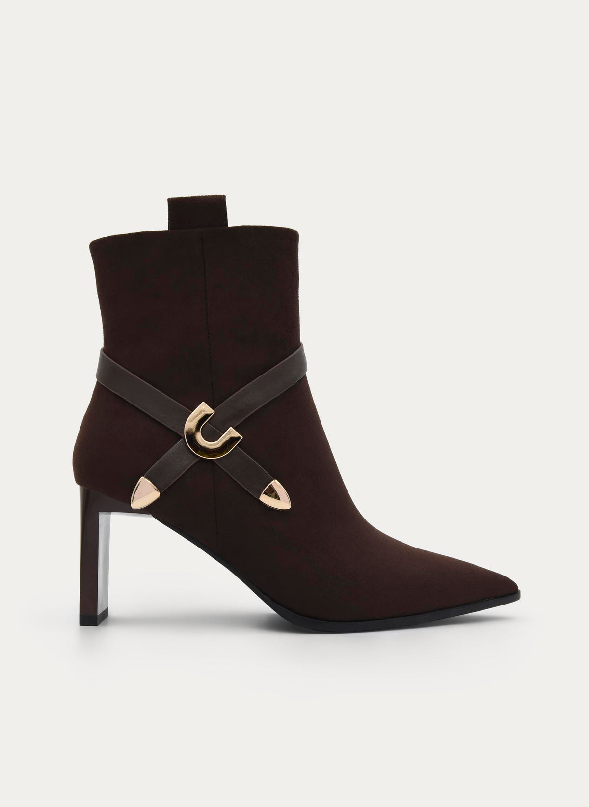 BROWN ANKLE BOOT WITH GOLD BUCKLE